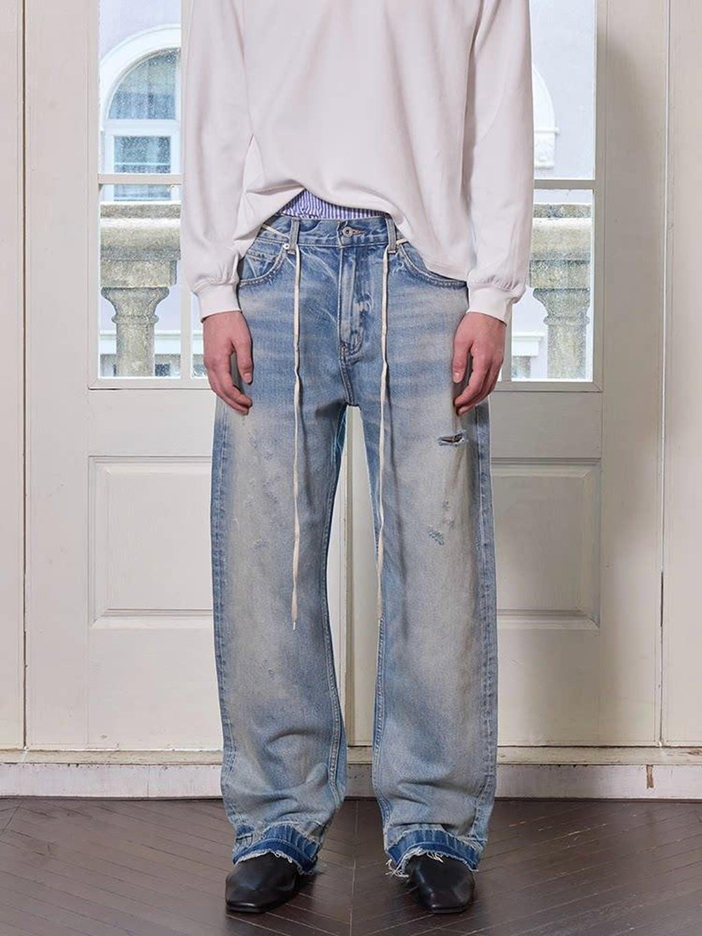 VLABMADE Washed Ripped Mid Rise Vintage Loose Fit Everyday Straight-Leg Jeans