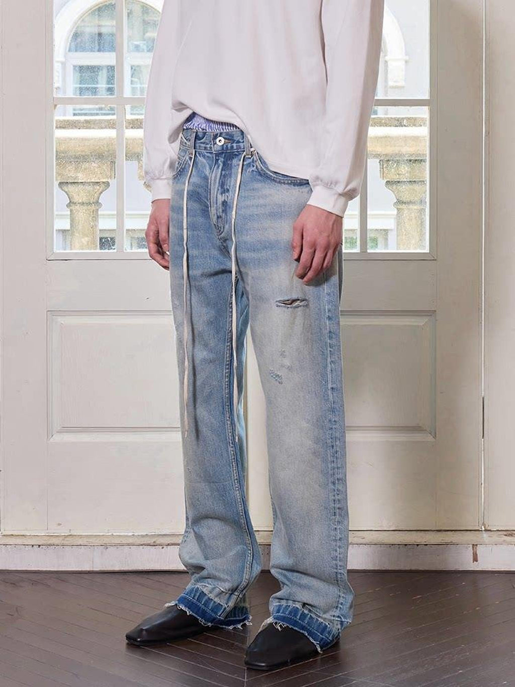 VLABMADE Washed Ripped Mid Rise Vintage Loose Fit Everyday Straight-Leg Jeans
