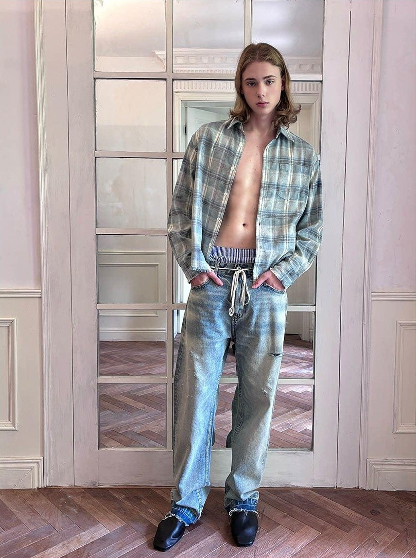 VLABMADE Washed Ripped Mid Rise Vintage Loose Fit Everyday Straight-Leg Jeans