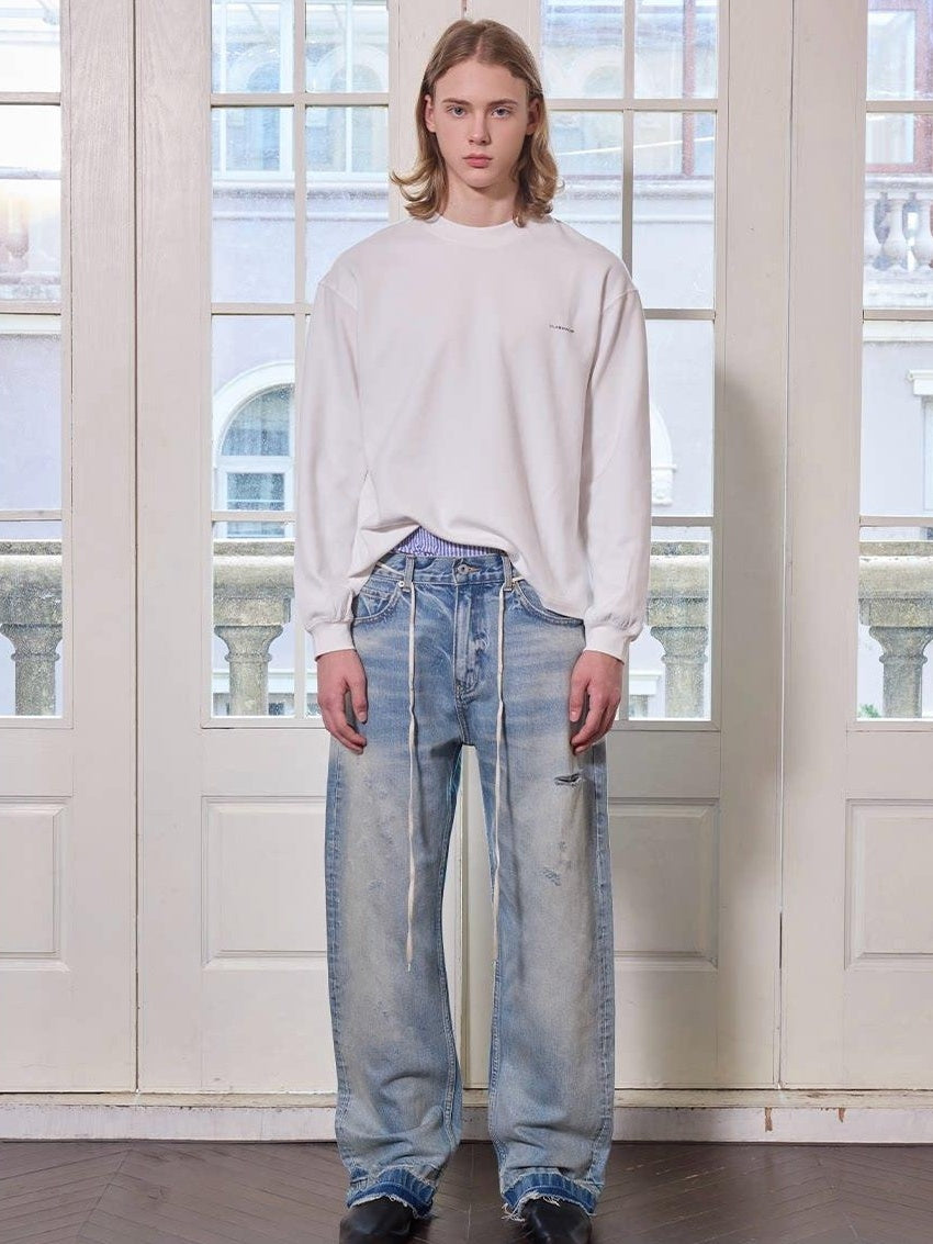 VLABMADE Washed Ripped Mid Rise Vintage Loose Fit Everyday Straight-Leg Jeans