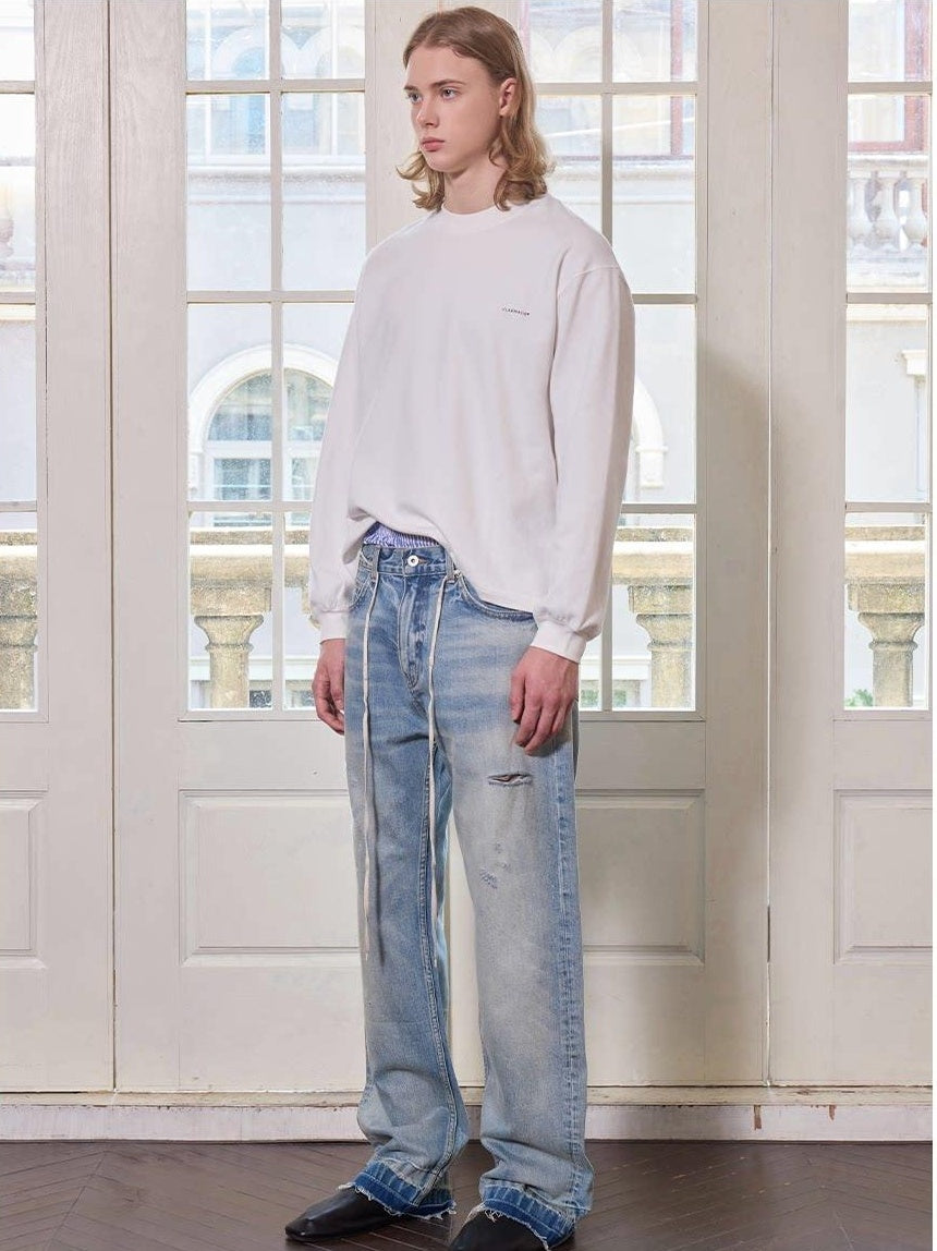 VLABMADE Washed Ripped Mid Rise Vintage Loose Fit Everyday Straight-Leg Jeans