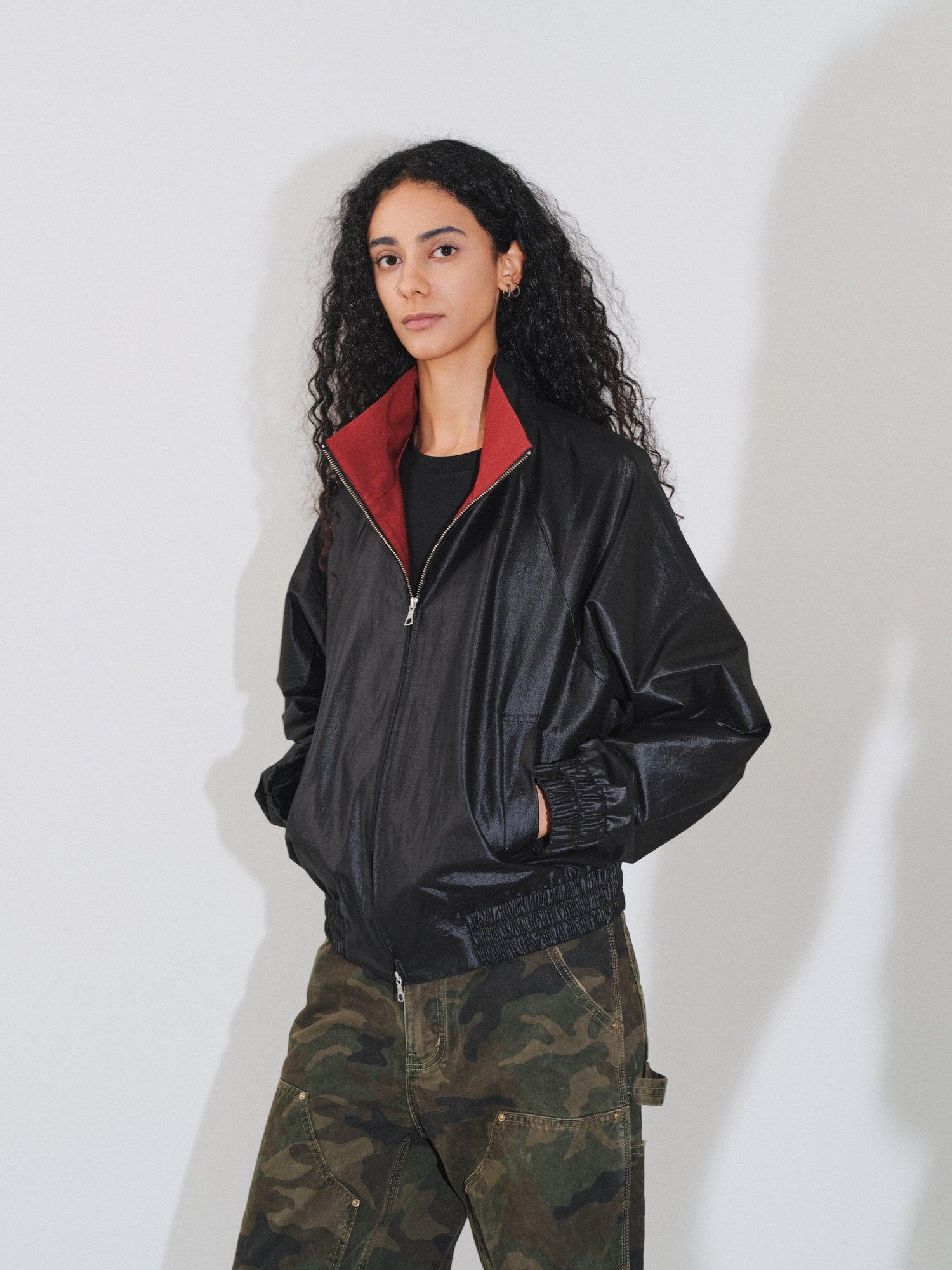 VLABMADE Windproof Silky Colorblock Loose Fit Unisex Zip Short Elastic Hem Track Jackets