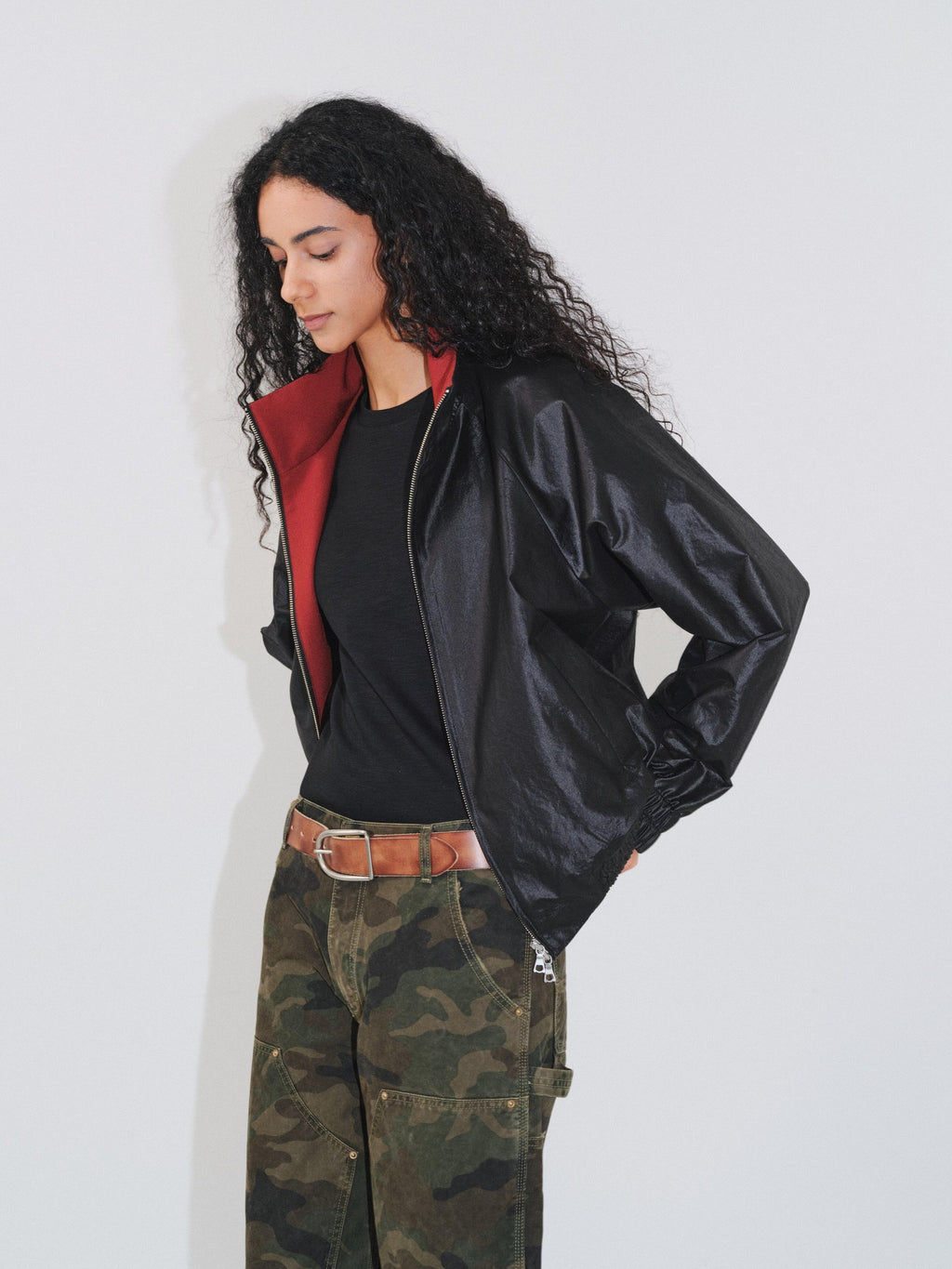 VLABMADE Windproof Silky Colorblock Loose Fit Unisex Zip Short Elastic Hem Track Jackets