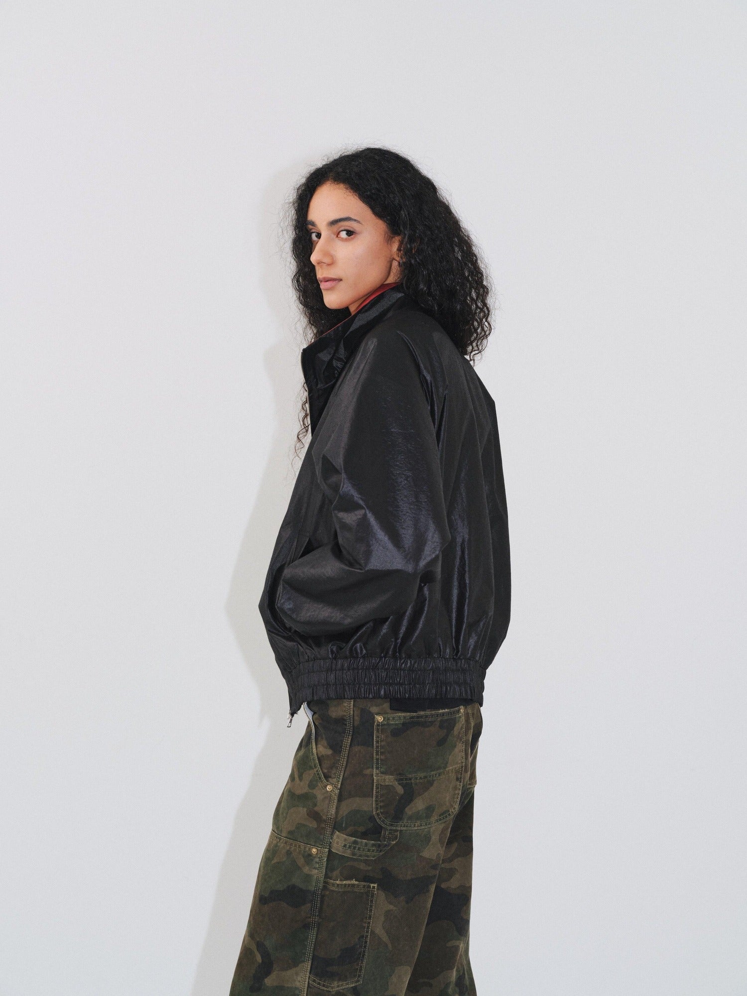 VLABMADE Windproof Silky Colorblock Loose Fit Unisex Zip Short Elastic Hem Track Jackets