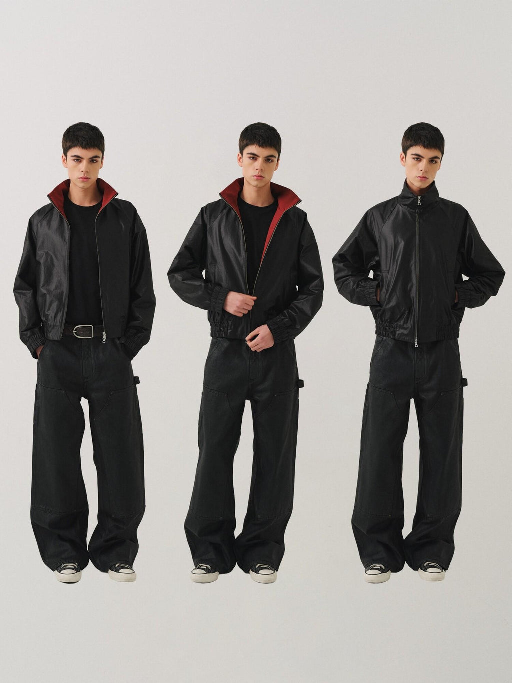 VLABMADE Windproof Silky Colorblock Loose Fit Unisex Zip Short Elastic Hem Track Jackets