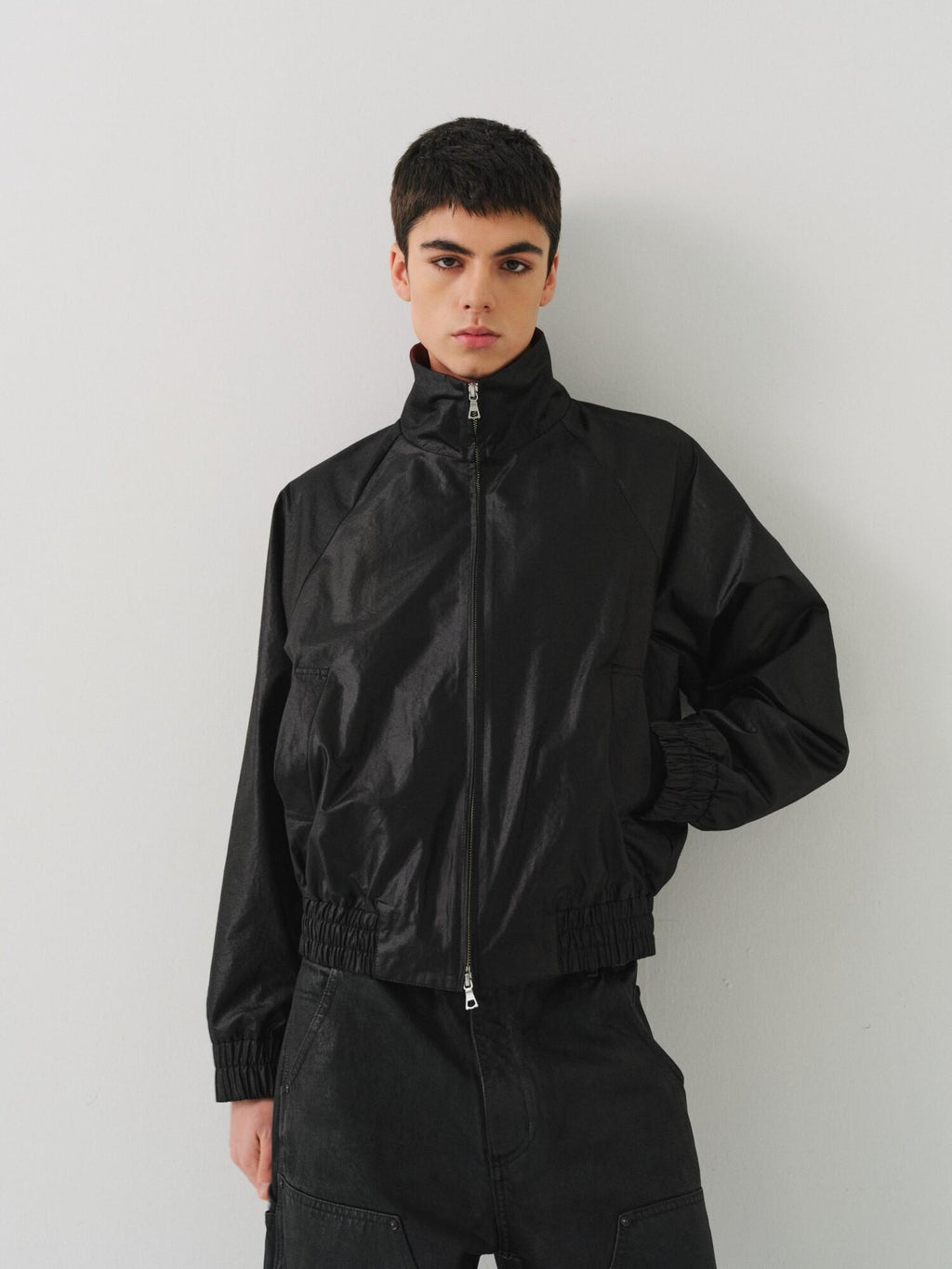 VLABMADE Windproof Silky Colorblock Loose Fit Unisex Zip Short Elastic Hem Track Jackets