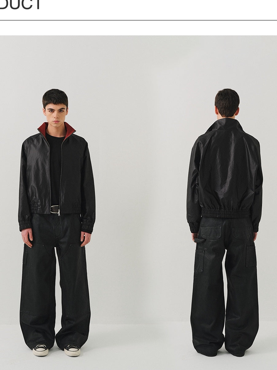 VLABMADE Windproof Silky Colorblock Loose Fit Unisex Zip Short Elastic Hem Track Jackets