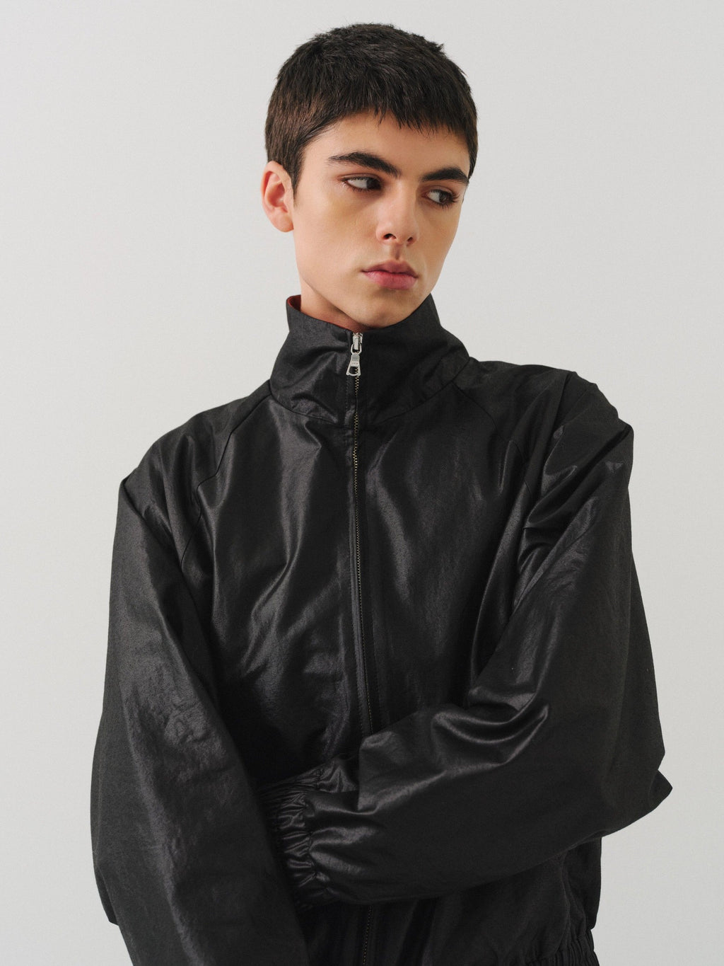 VLABMADE Windproof Silky Colorblock Loose Fit Unisex Zip Short Elastic Hem Track Jackets