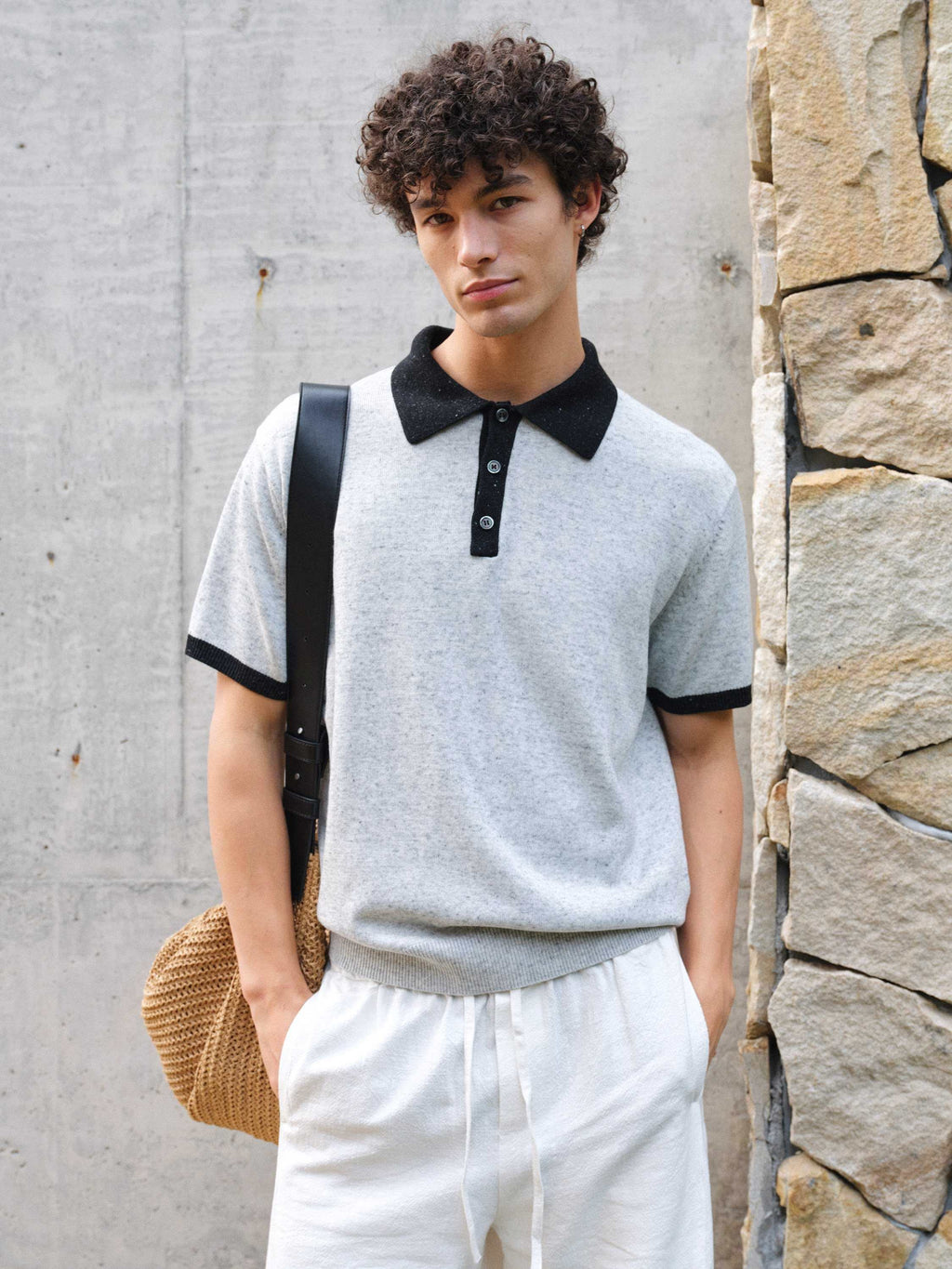 VLABMADE_Wool_Linen_Knit_Contrast_Collar_Unisex_Classic_Short_Sleeve_Polo_Shirts_MISSTT