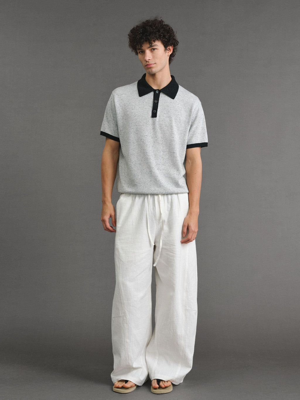 VLABMADE Wool Linen Knit Contrast Collar Unisex Classic Short Sleeve Polo Shirts