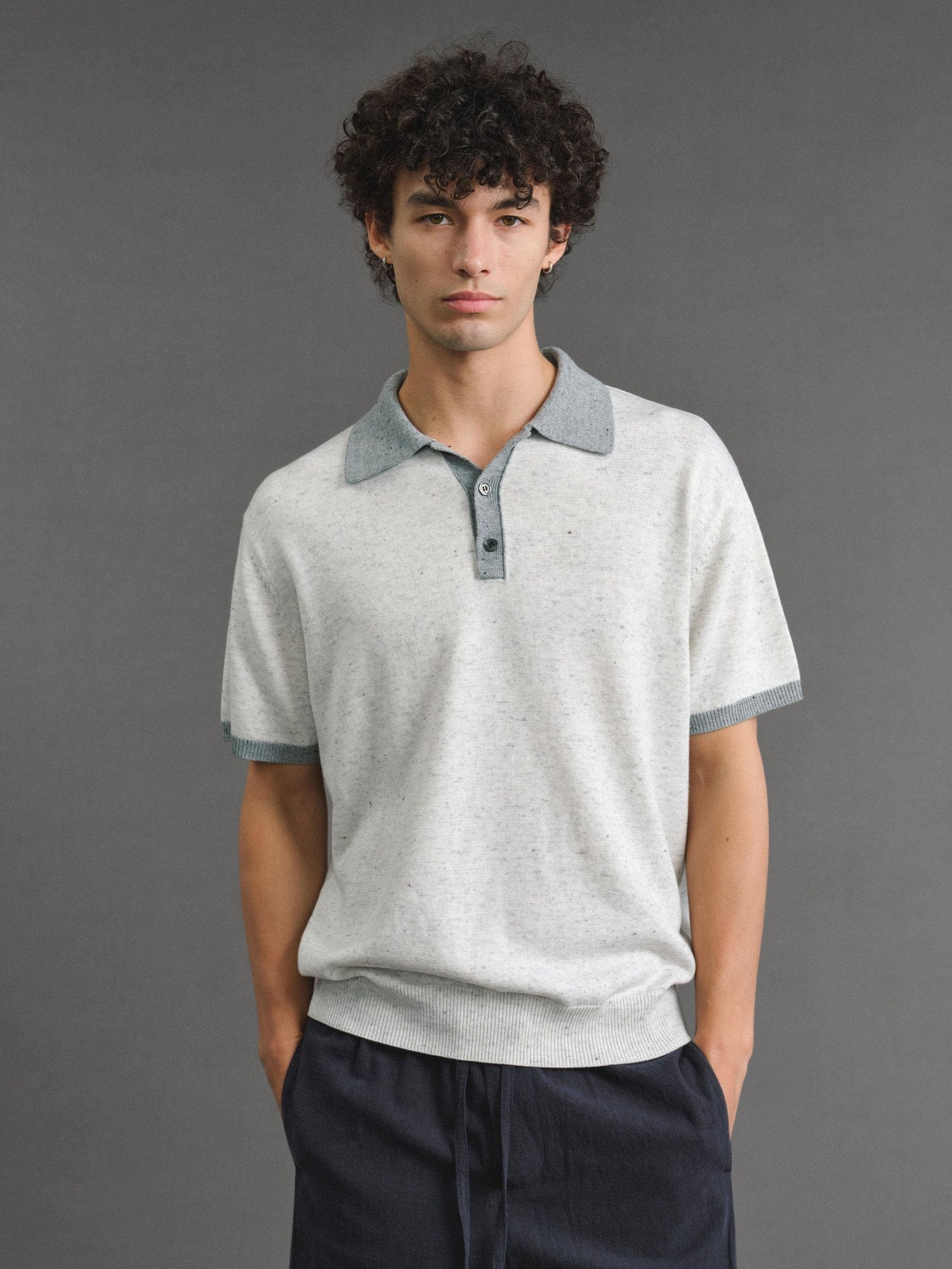 VLABMADE Wool Linen Knit Contrast Collar Unisex Classic Short Sleeve Polo Shirts