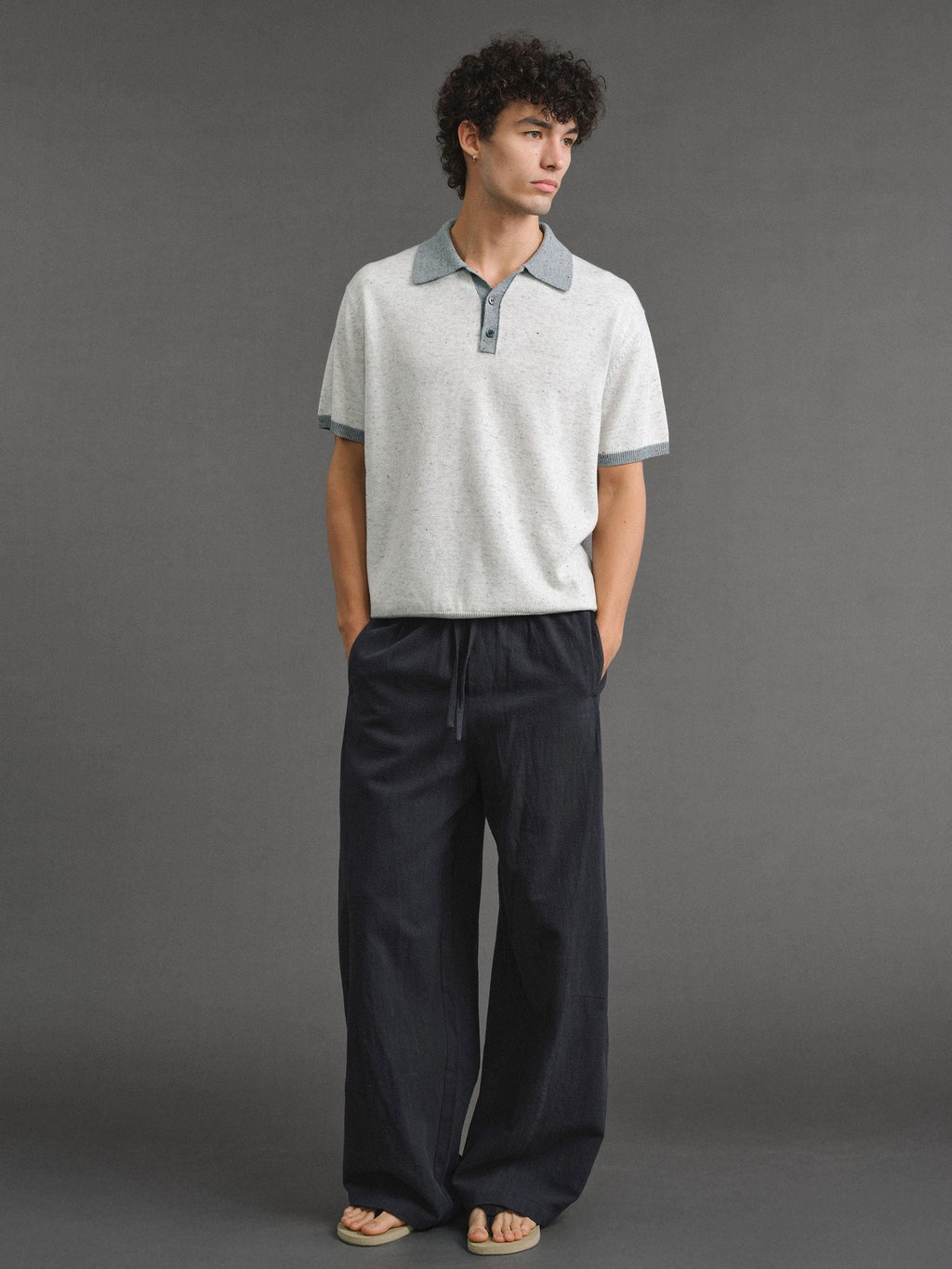 VLABMADE Wool Linen Knit Contrast Collar Unisex Classic Short Sleeve Polo Shirts