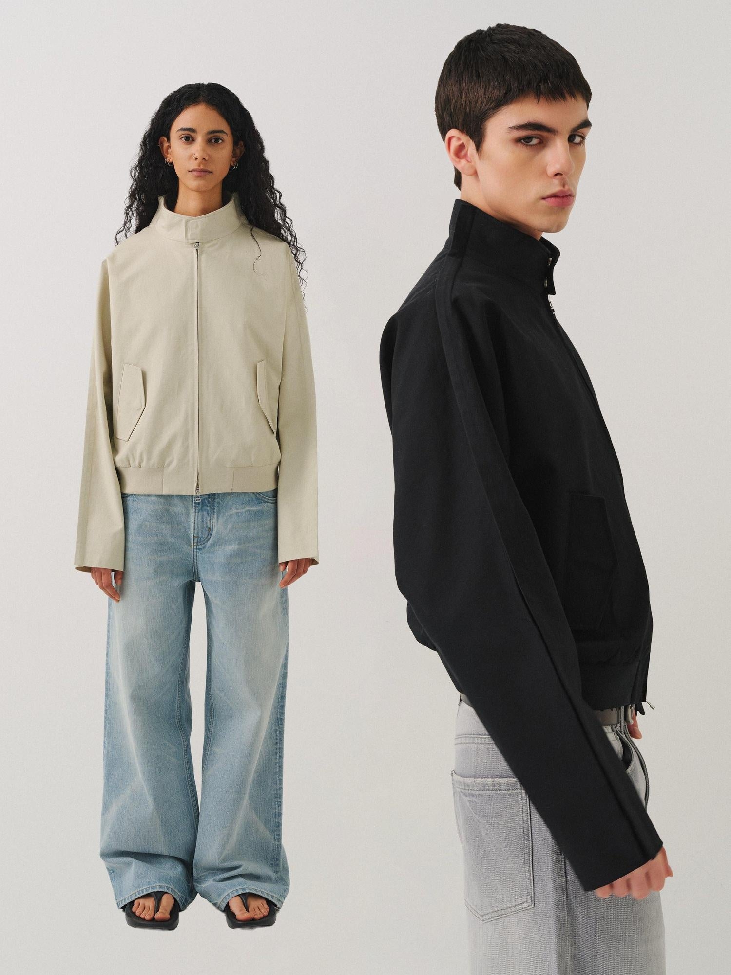 VLABMADE Wrinkle Free 3D Detail Loose Fit Unisex Cotton Linen Zip Harrington Jackets