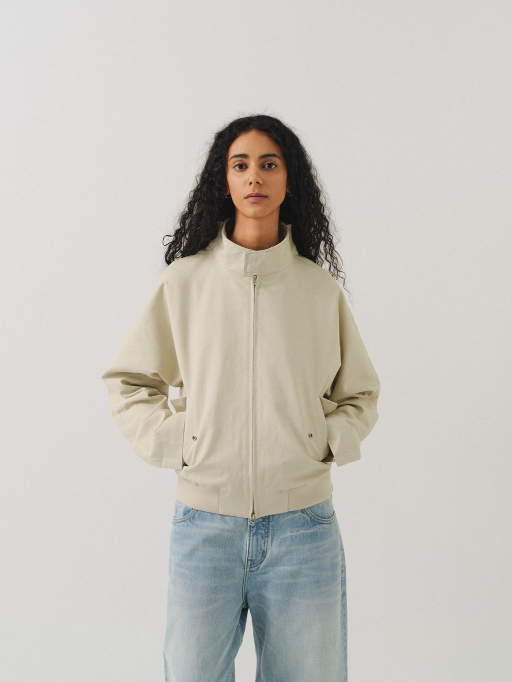 VLABMADE Wrinkle Free 3D Detail Loose Fit Unisex Cotton Linen Zip Harrington Jackets