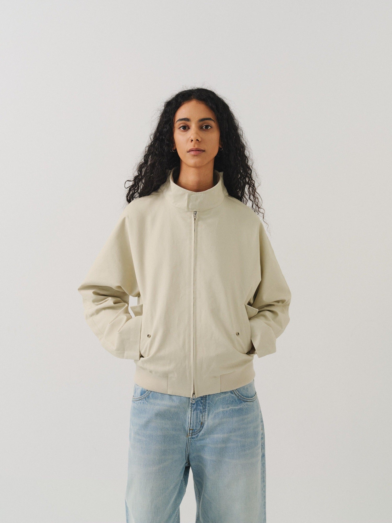 VLABMADE Wrinkle Free 3D Detail Loose Fit Unisex Cotton Linen Zip Harrington Jackets
