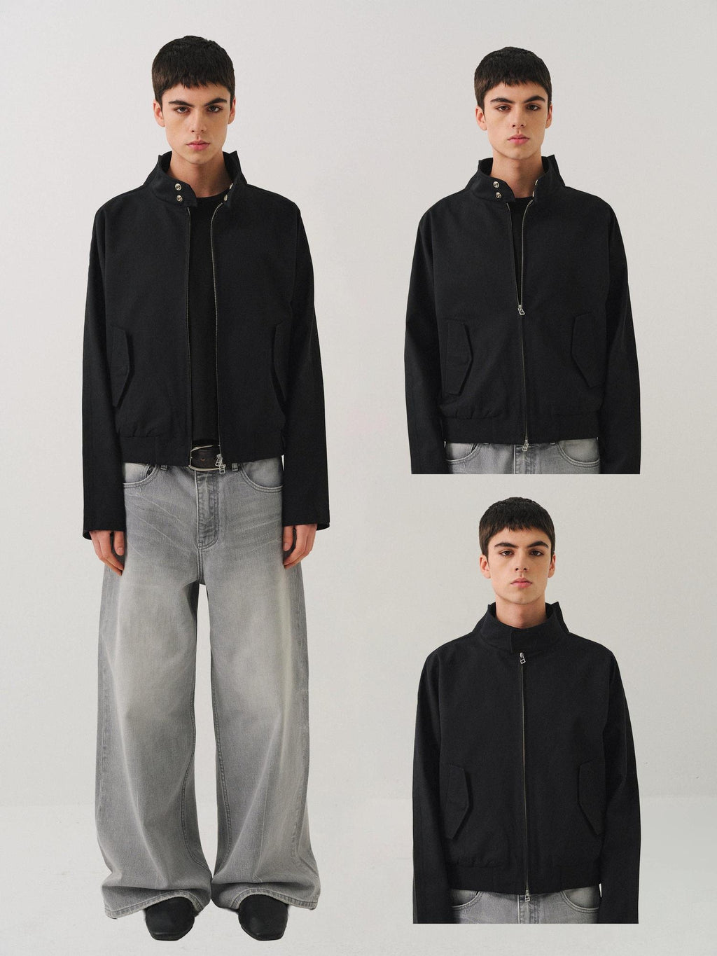 VLABMADE Wrinkle Free 3D Detail Loose Fit Unisex Cotton Linen Zip Harrington Jackets