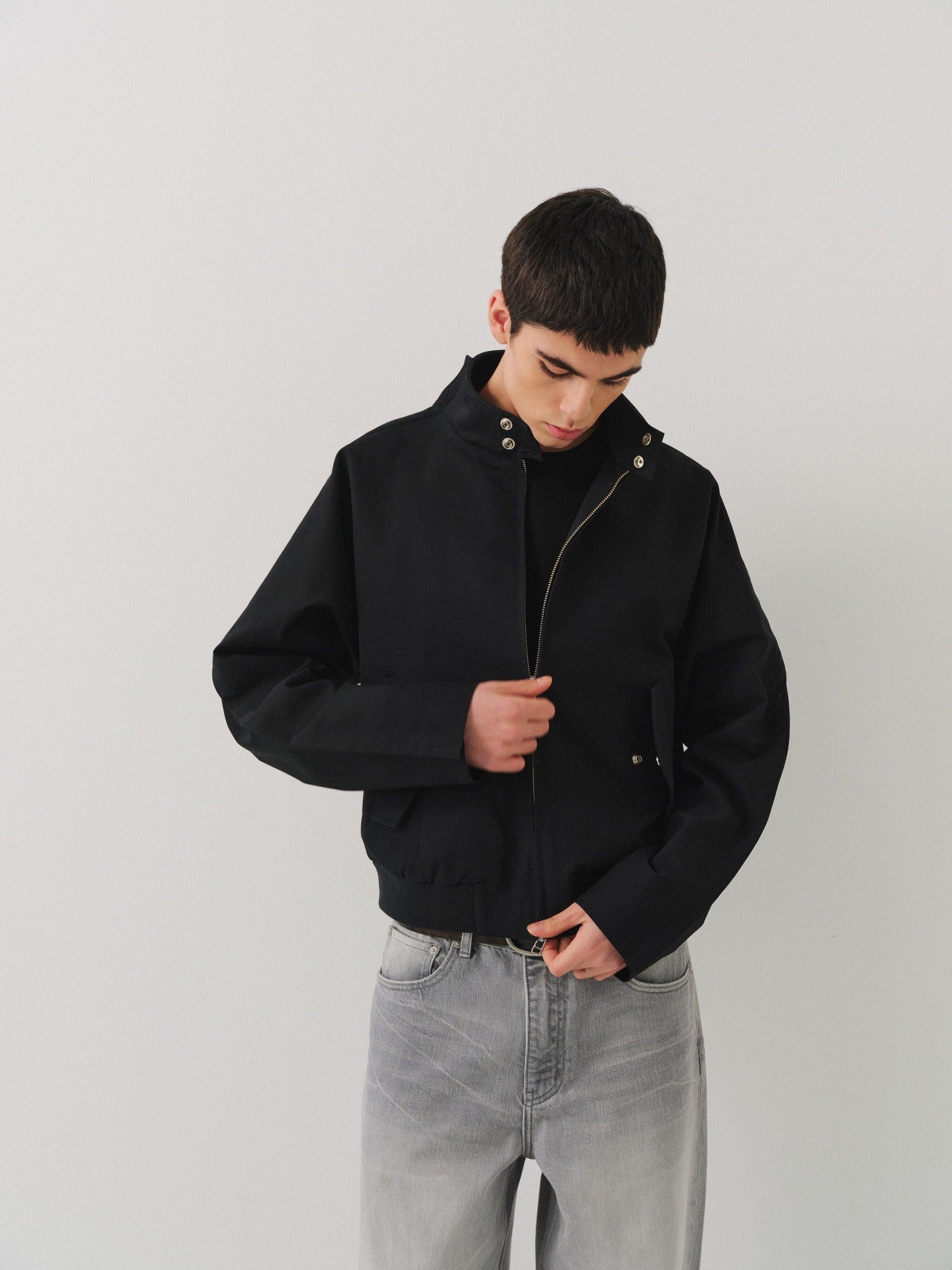 VLABMADE Wrinkle Free 3D Detail Loose Fit Unisex Cotton Linen Zip Harrington Jackets