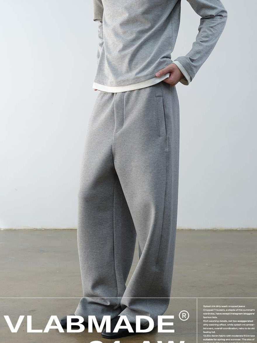 VLABMADE Wrinkle Free Cotton Loose Straight Leg Pockets Mid Rise Everyday Sweatpants