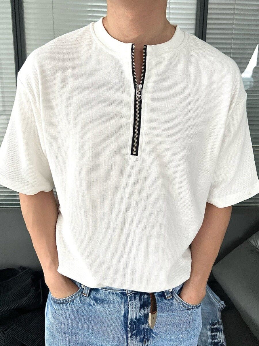VLABMADE_Wrinkle_Free_Double_Zipper_Loose_Cotton_Street_Men_Waffle_Short_Sleeve_T-Shirts_MISSTT