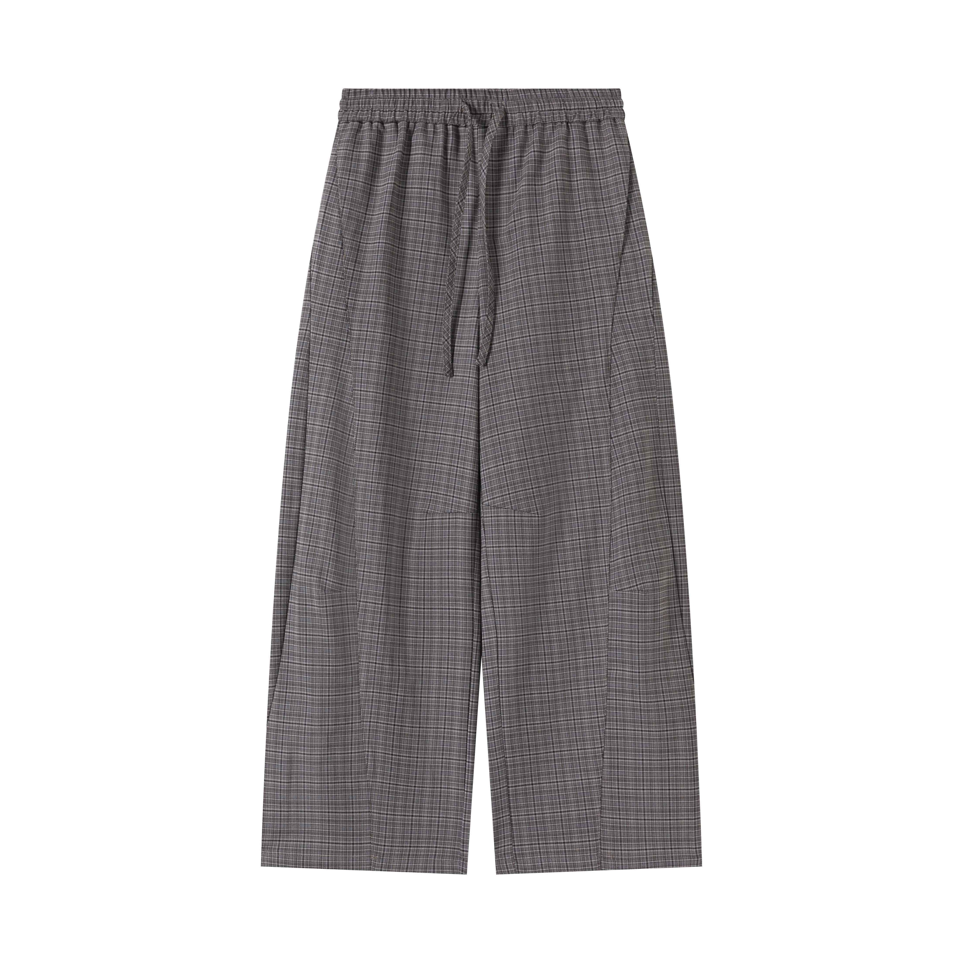 VLABMADE_Wrinkle_Free_Relaxed_Wide_Patchwork_Houndstooth_Work_Drawstring_Casual_Trousers_MISSTT