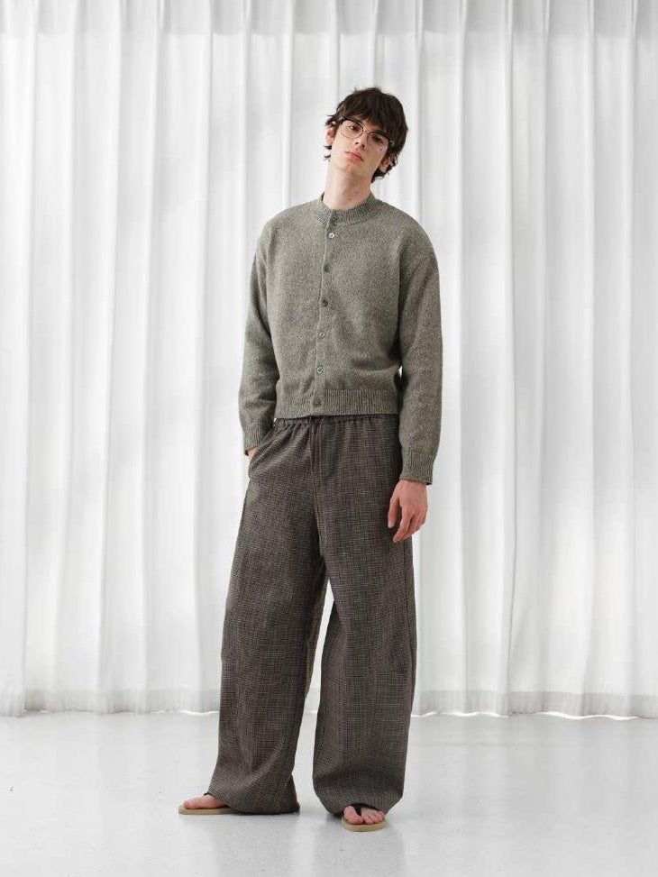 VLABMADE Wrinkle Free Relaxed Wide Patchwork Houndstooth Work Drawstring Casual Trousers