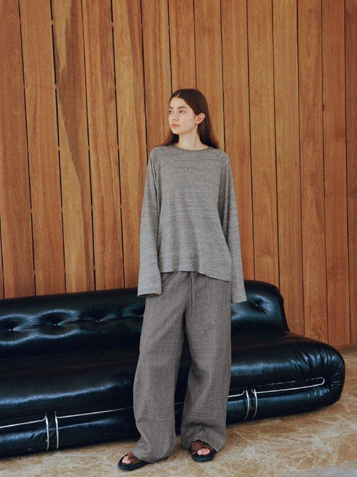 VLABMADE Wrinkle Free Relaxed Wide Patchwork Houndstooth Work Drawstring Casual Trousers