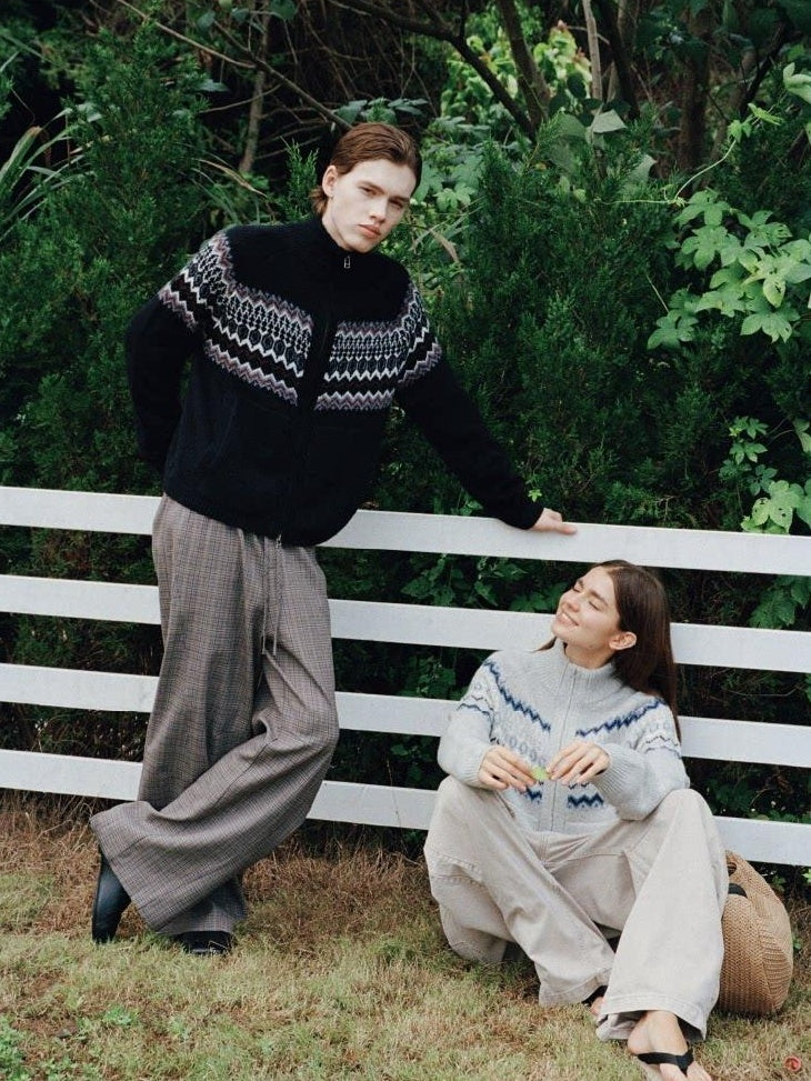 VLABMADE Wrinkle Free Relaxed Wide Patchwork Houndstooth Work Drawstring Casual Trousers