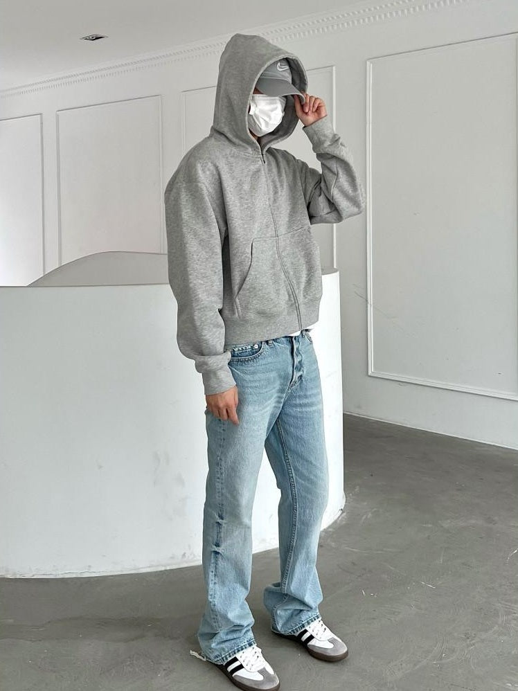 VLABMADE Thick Brushed Cotton Loose Cropped Hooded Patch Pockets Women Zip Hoodies
