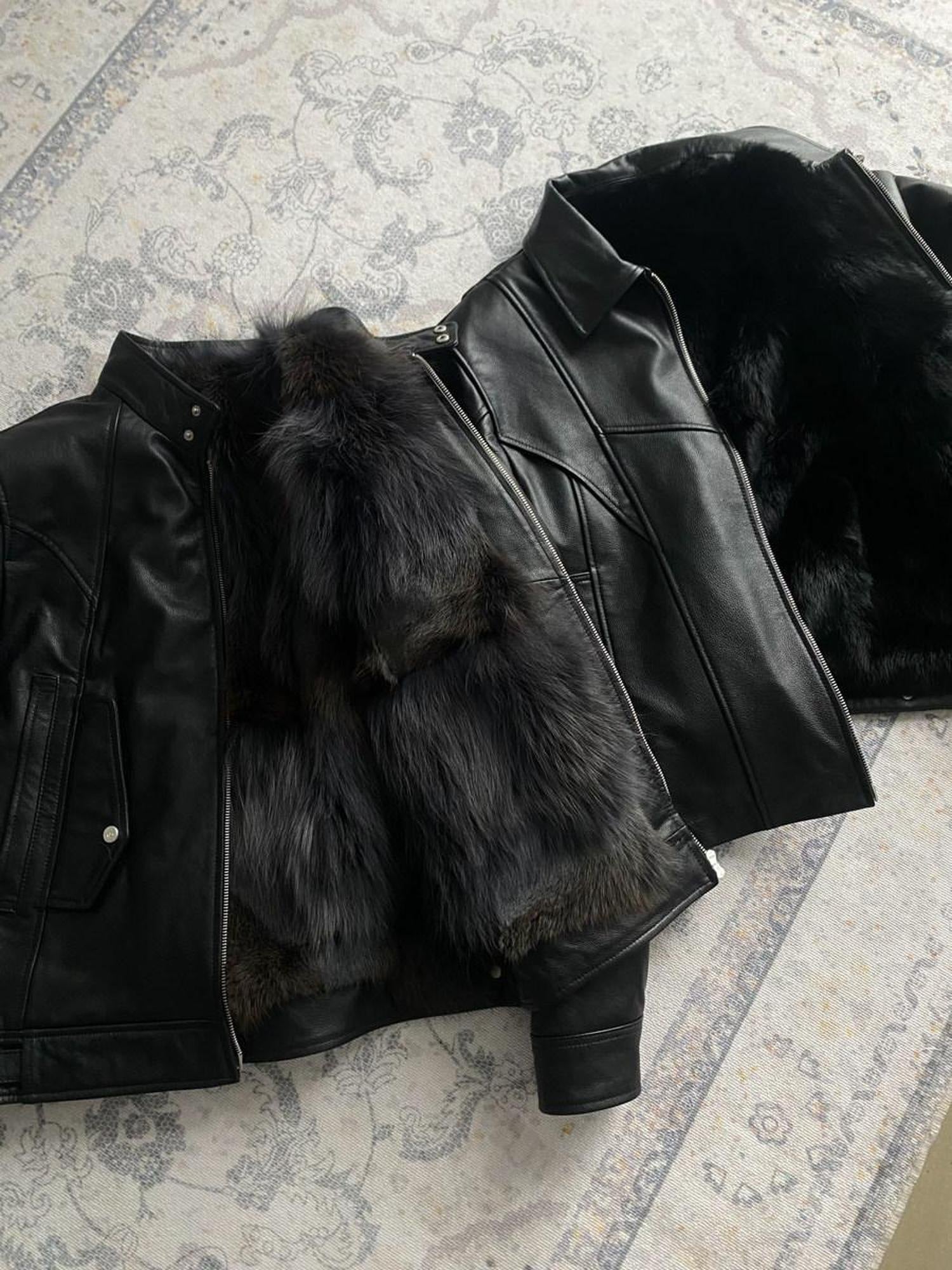 CATSSTAC Black Faux Fur Stand Collar Youthful Regular Fit Casual Leather Jackets