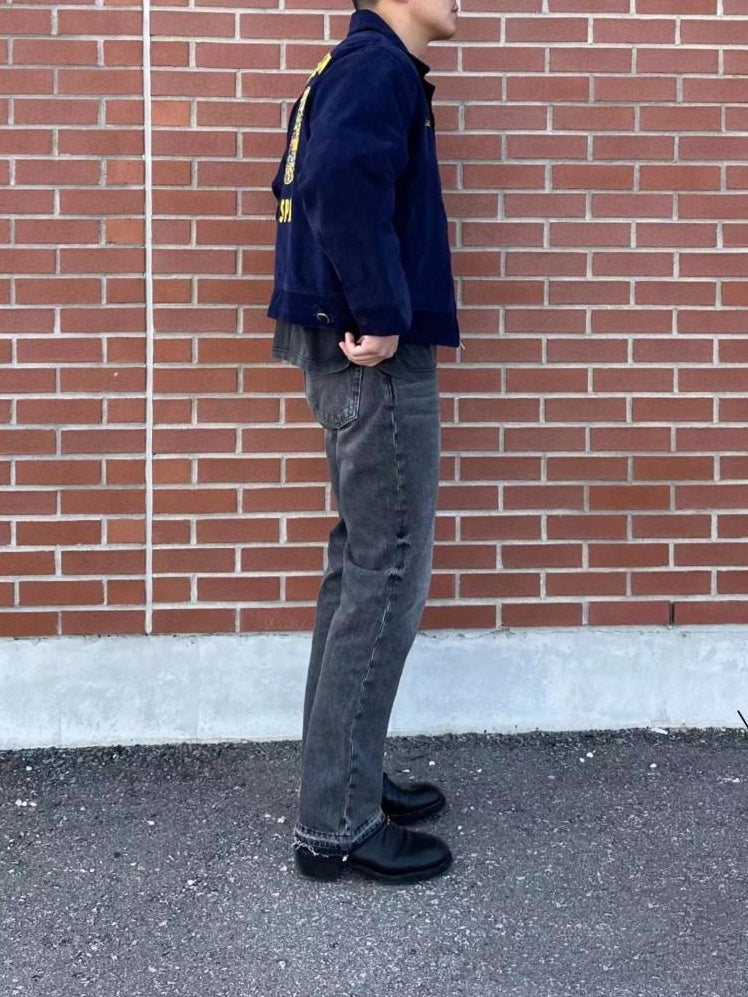 VLABMADE Breathable Mid Rise Five Pocket Tailored Youth Black Wash Straight-Leg Jeans