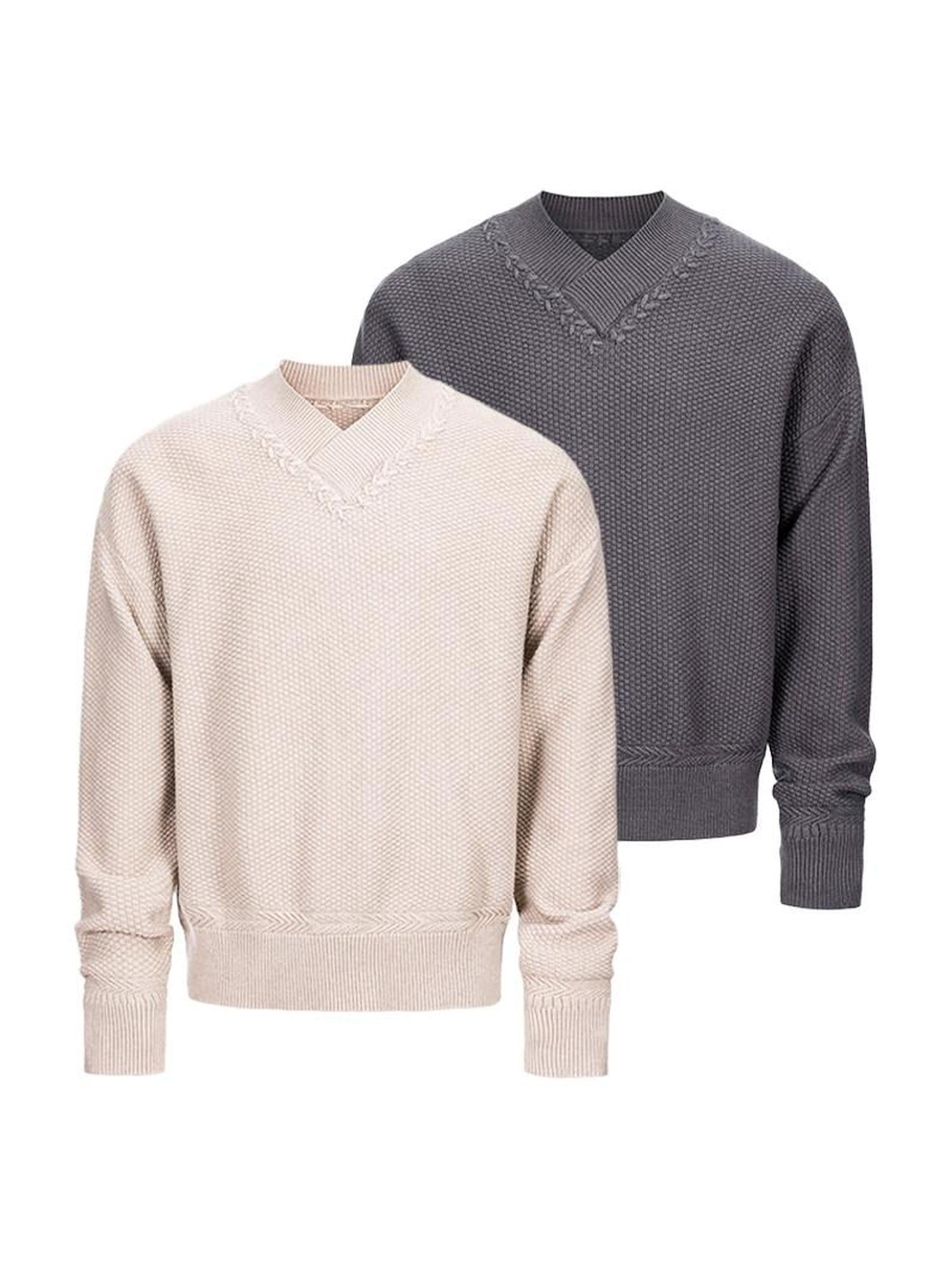CATSSTAC Warm 3D Wheat Ear V-neck Pullover Casual Unisex Home Commuter Knitwear Sweaters