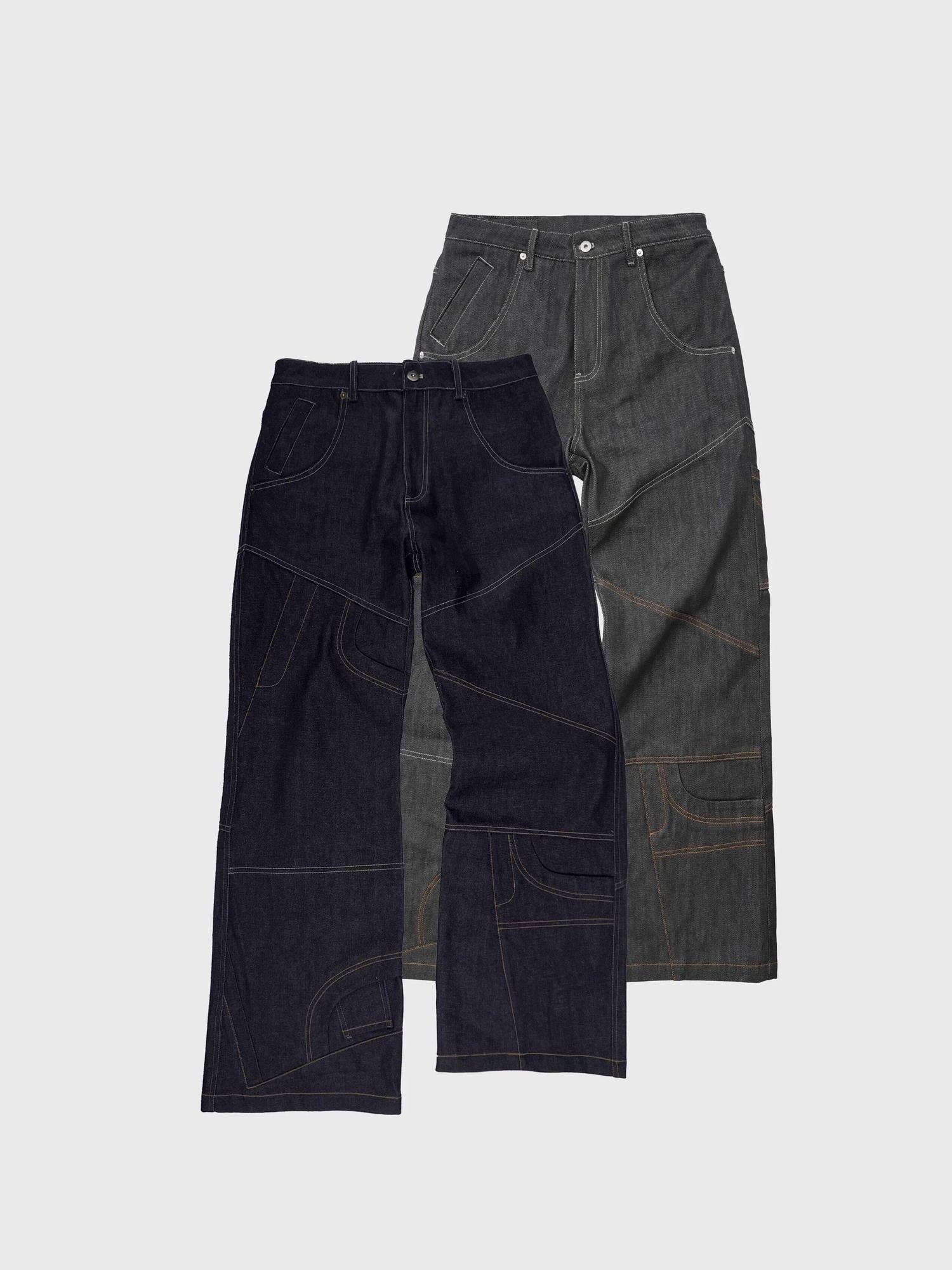 4JUNKS Wrinkle Free Breathable Relaxed Straight Midrise Casual Raw Denim Straight Pants