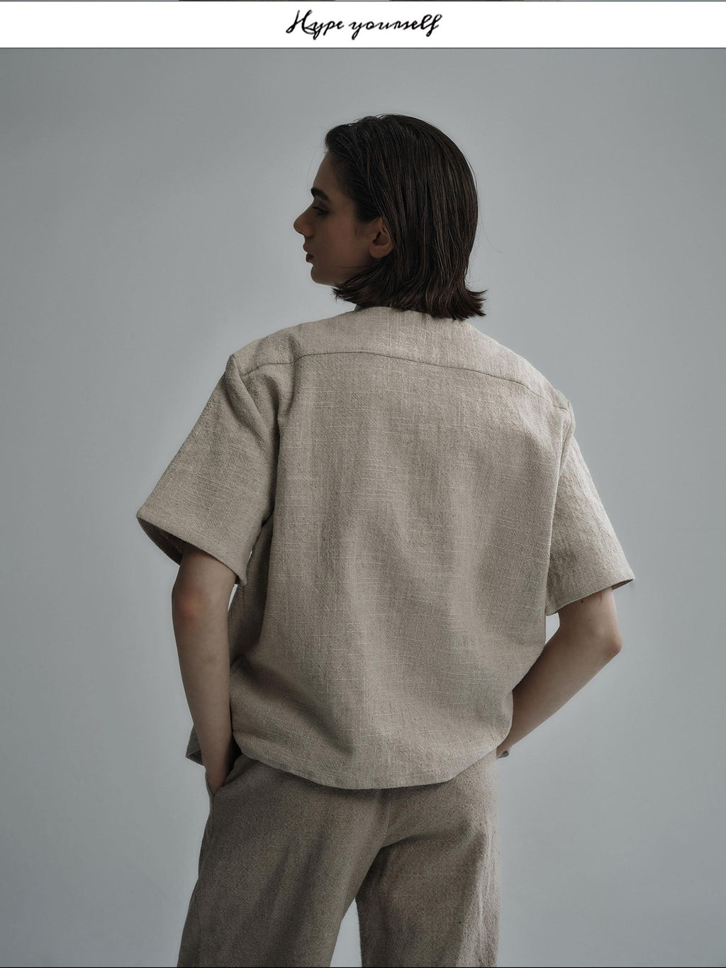 Hypeyourself Breathable Linen Cotton Blend Loose Fit Short Sleeve Open Front Unisex Shirts