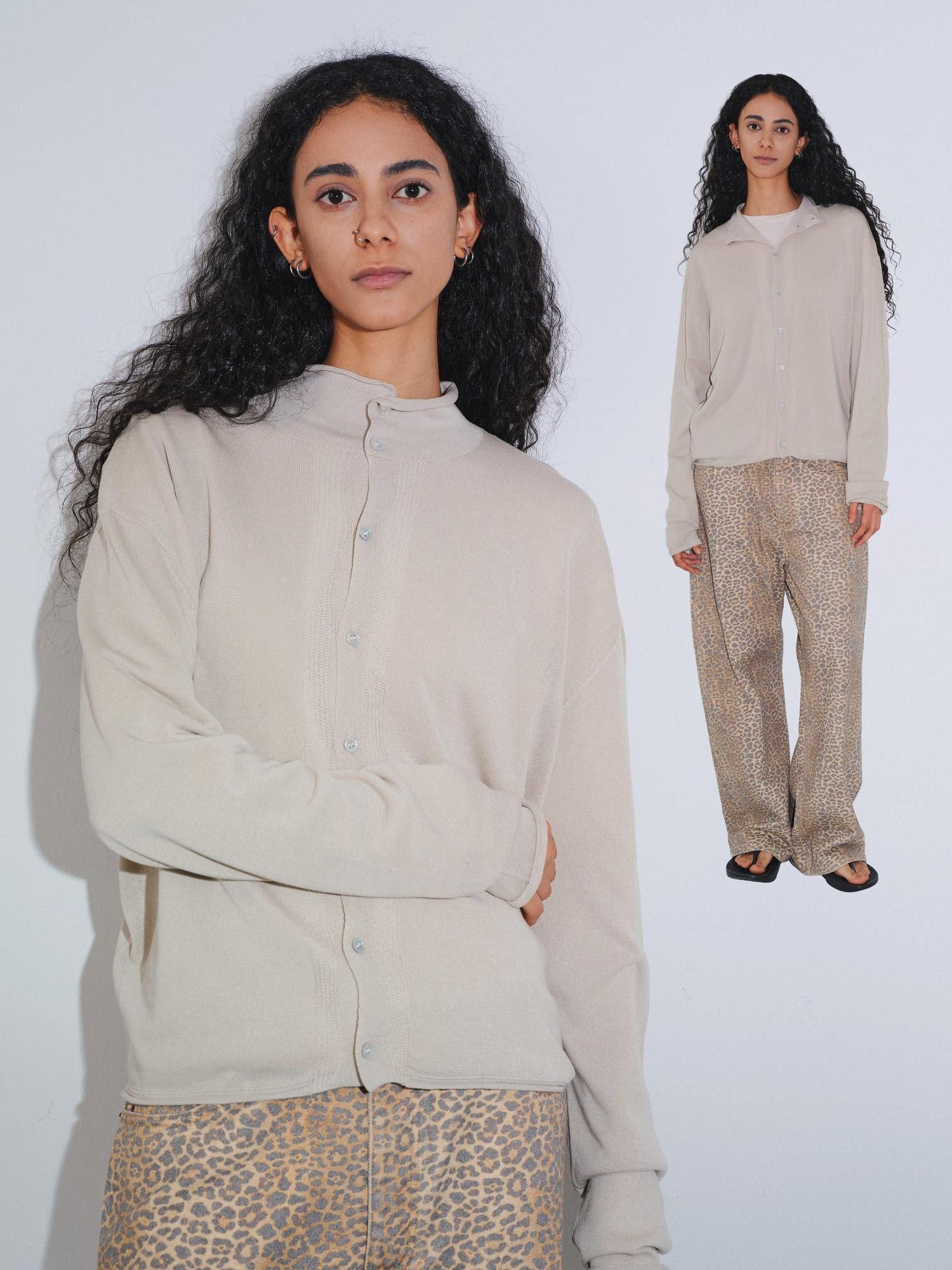 VLABMADE Soft Linen Blend Loose Fit Rolled Hem Unisex Cropped Knit Button Cardigans