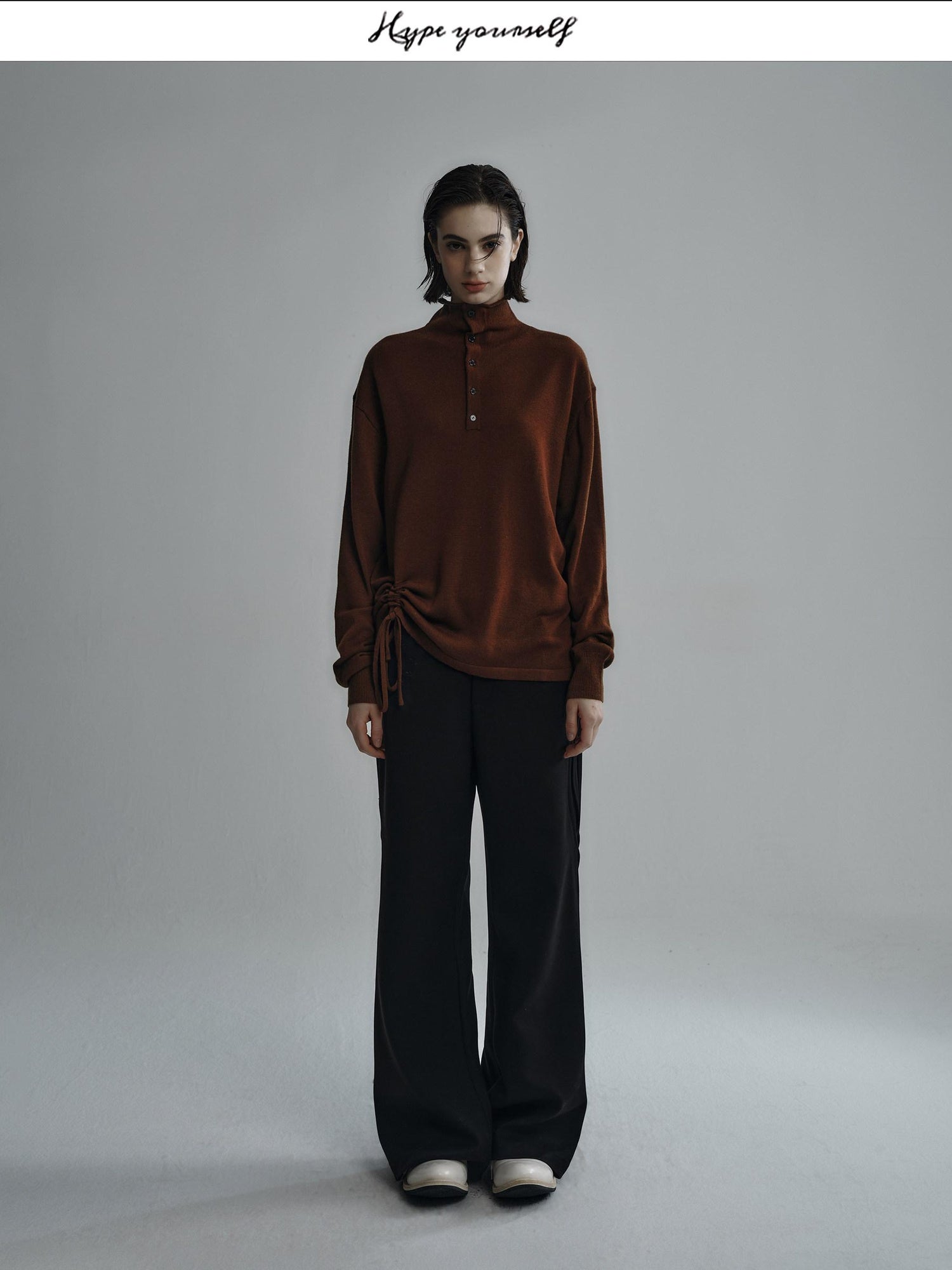 Hypeyourself Soft Wool Embroidered Oversized Casual Unisex Campus Halfneck Knit Sweaters