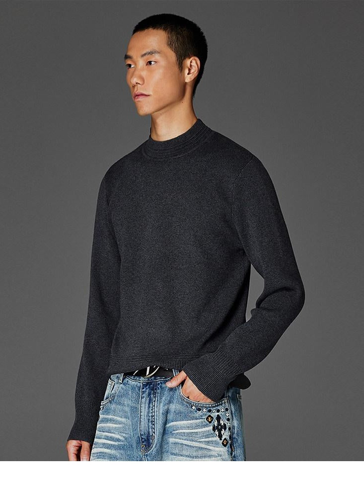 CATSSTAC Soft Loose Mock Neck Warm Casual Unisex Knit Black Gray Sweaters
