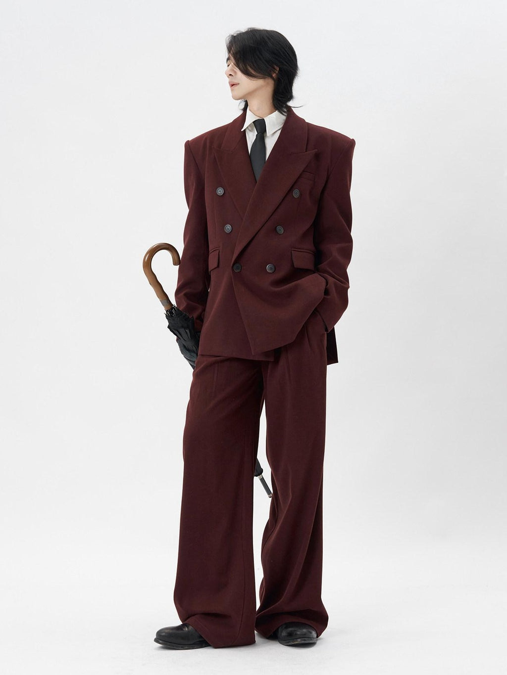 BALITONE No Iron Straight Cut Mid Rise Dark Wine Polyester Straight-Leg Casual Trousers