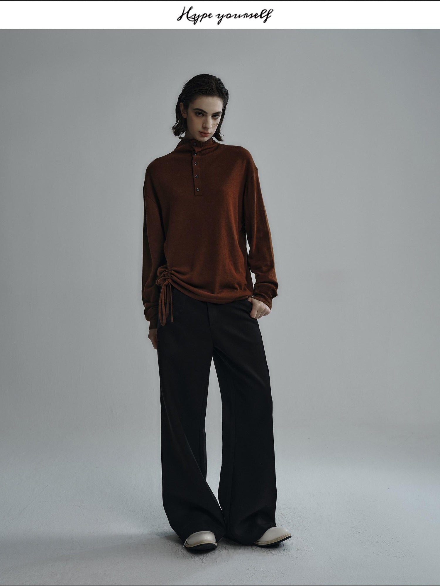 Hypeyourself Soft Wool Embroidered Oversized Casual Unisex Campus Halfneck Knit Sweaters