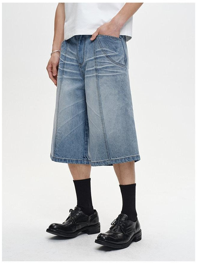 CATSSTAC Leg Slimming Mid Rise Straight Zip Fly Trendy Youth Black Blue Denim Shorts