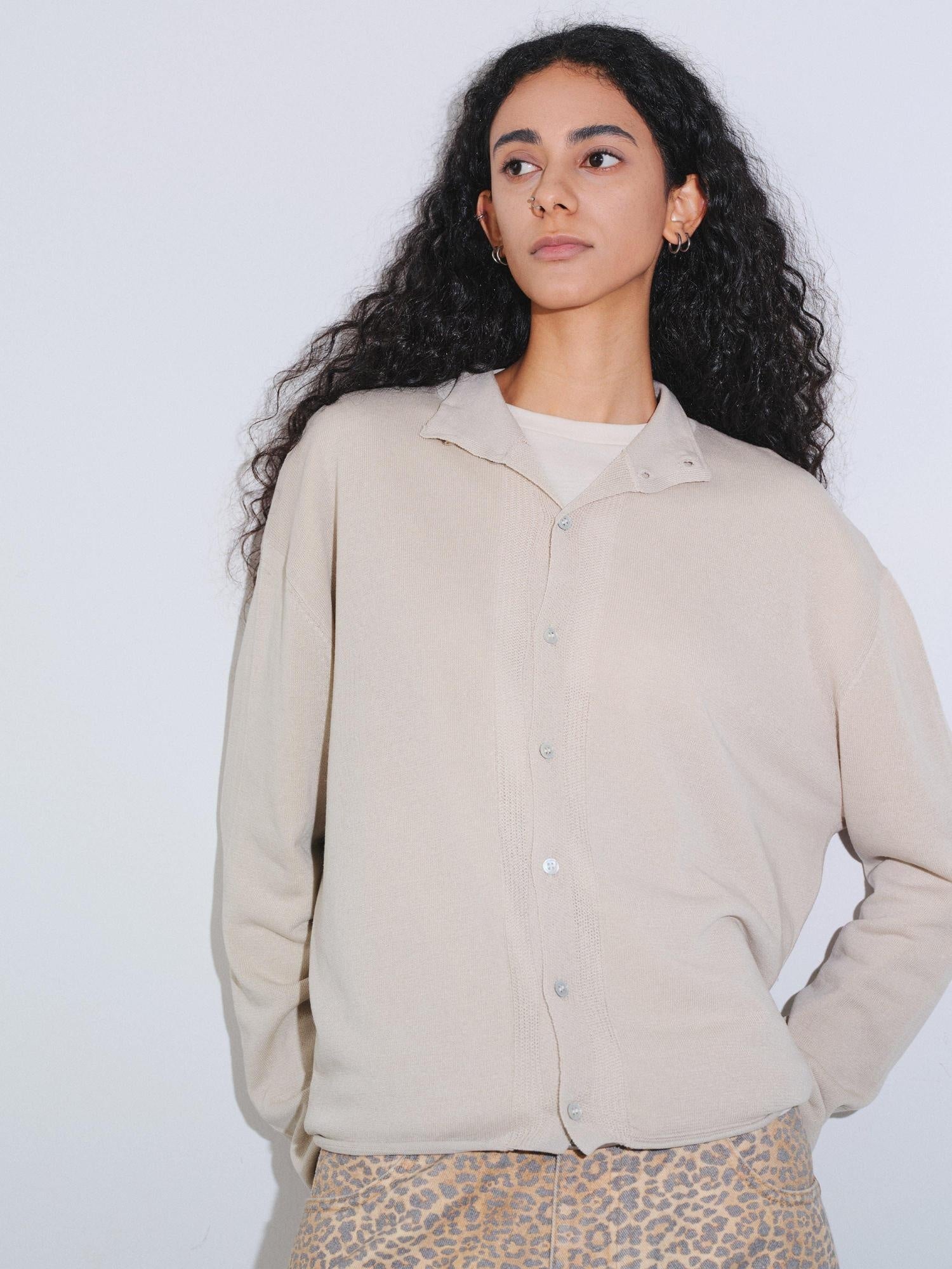 VLABMADE Soft Linen Blend Loose Fit Rolled Hem Unisex Cropped Knit Button Cardigans
