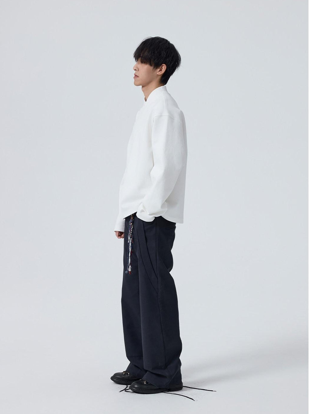 4JUNKS Non Deforming High Neck Loose Fit Business Unisex Solid Long Sleeve T-Shirts