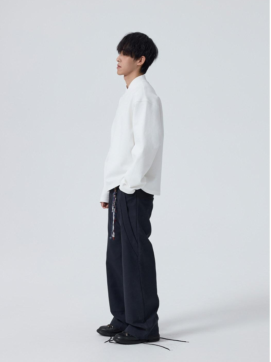 4JUNKS Non Deforming High Neck Loose Fit Business Unisex Solid Long Sleeve T-Shirts