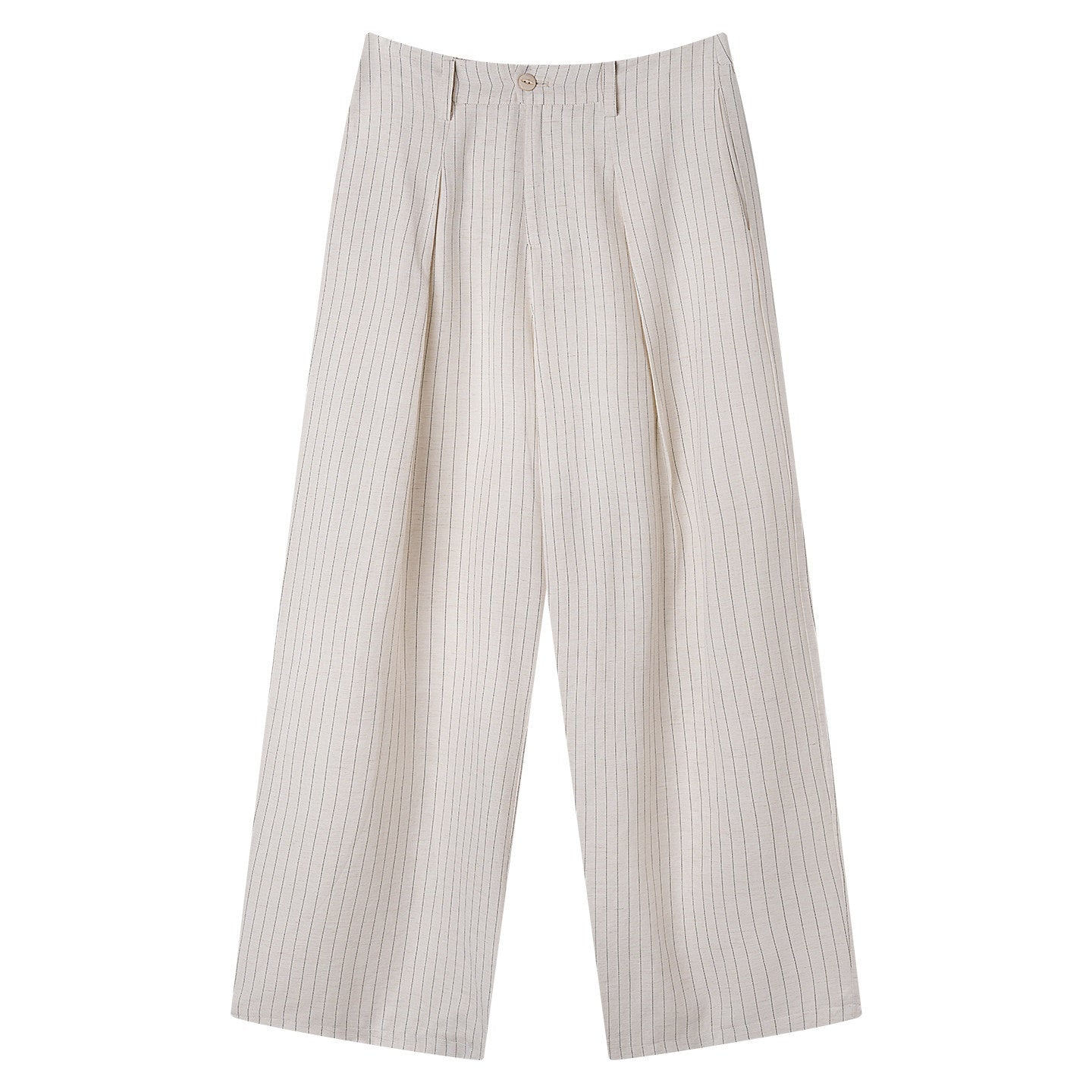 BALITONE_White_Striped_Pleated_Viscose_Linen_Micro_Stretch_Straight-Leg_Casual_Trousers_MISSTT
