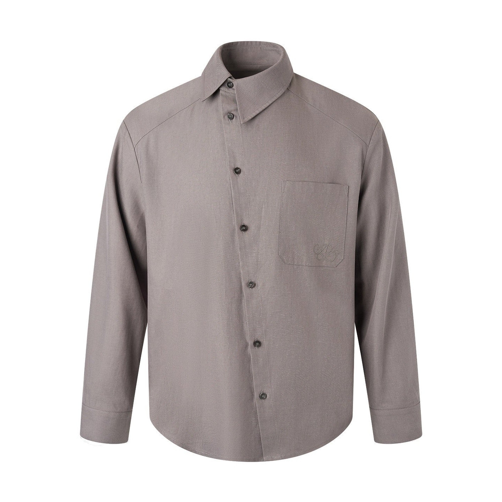 Asymmetric Embroidered Slim Retro Unisex Casual Cotton Blend Long Sleeve Shirts main image