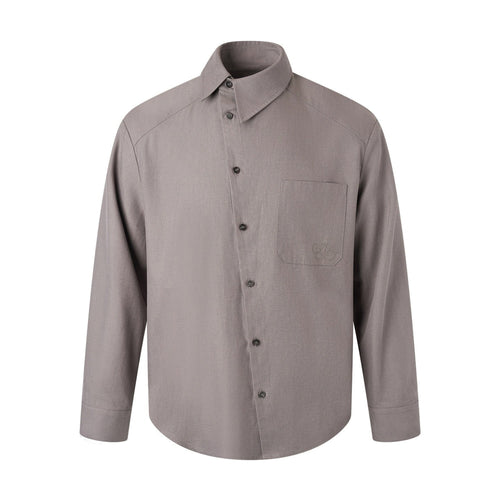 Asymmetric Embroidered Slim Retro Unisex Casual Cotton Blend Long Sleeve Shirts main image