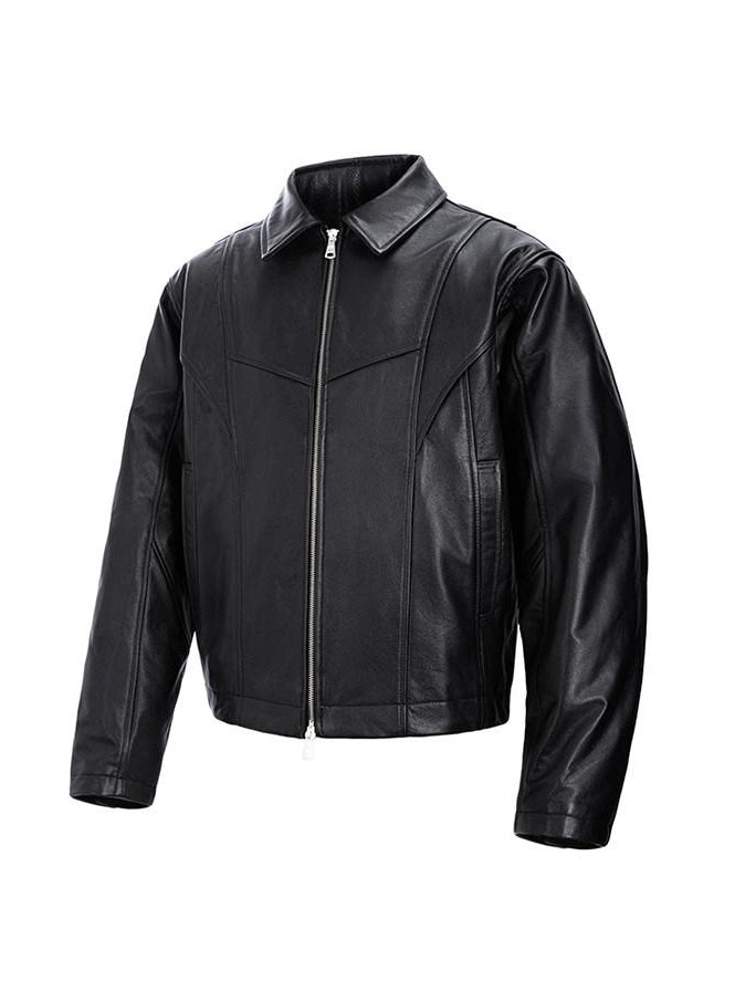 CATSSTAC Black Faux Fur Lapel Collar Youthful Energetic Regular Fit Leather Jackets