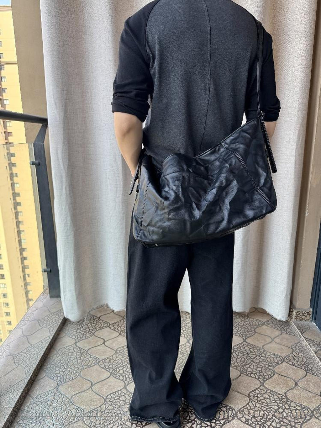 4JUNKS Ruched Soft Pu Korean Style Casual Youth Single Strap Zip Black Crossbody Bags