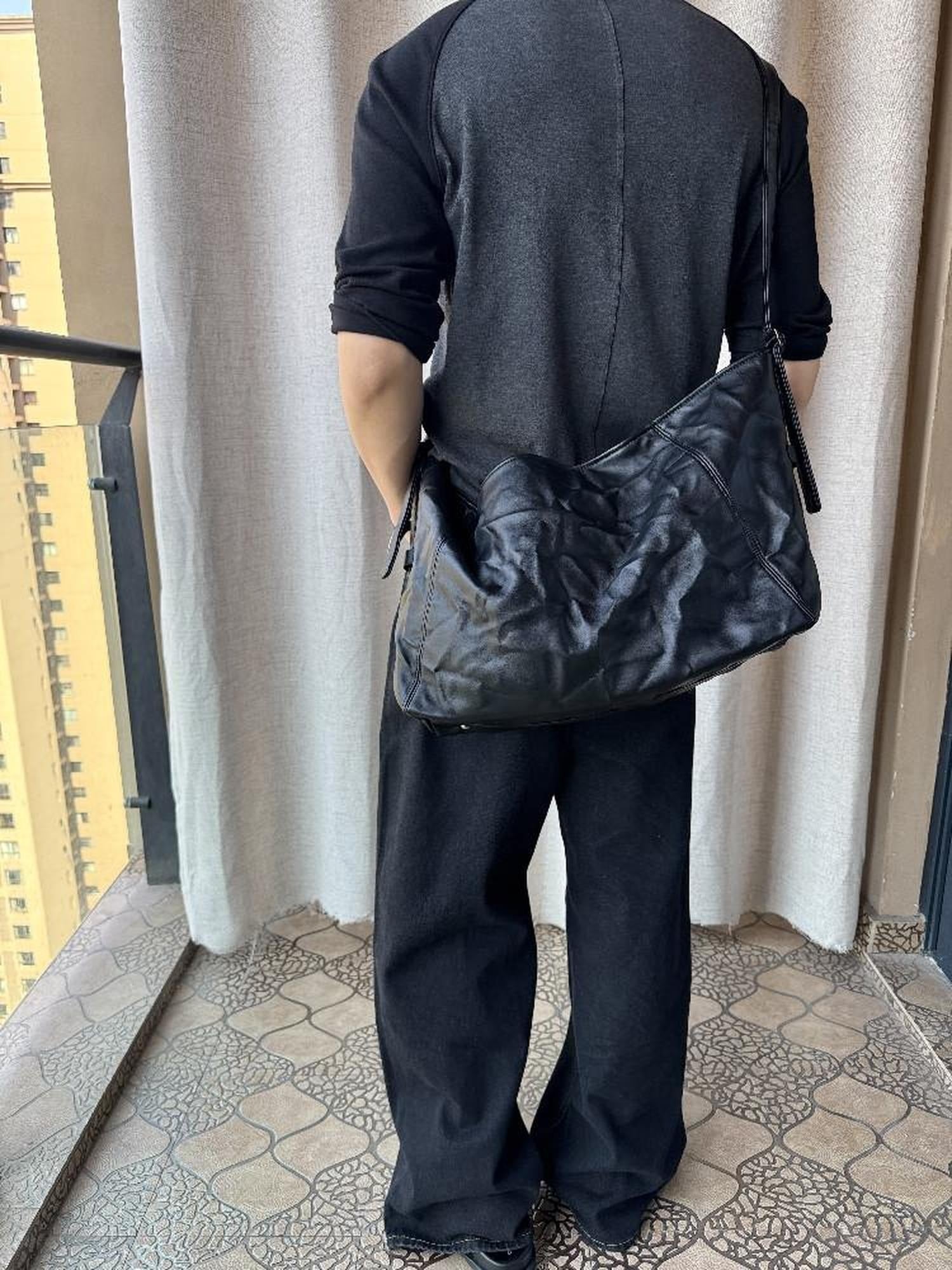 4JUNKS Ruched Soft Pu Korean Style Casual Youth Single Strap Zip Black Crossbody Bags