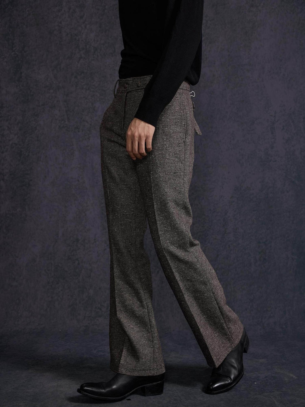 Hypeyourself Stylish Slim Fit Casual Business Workwear Urban Printed Brown Black Flared Pants