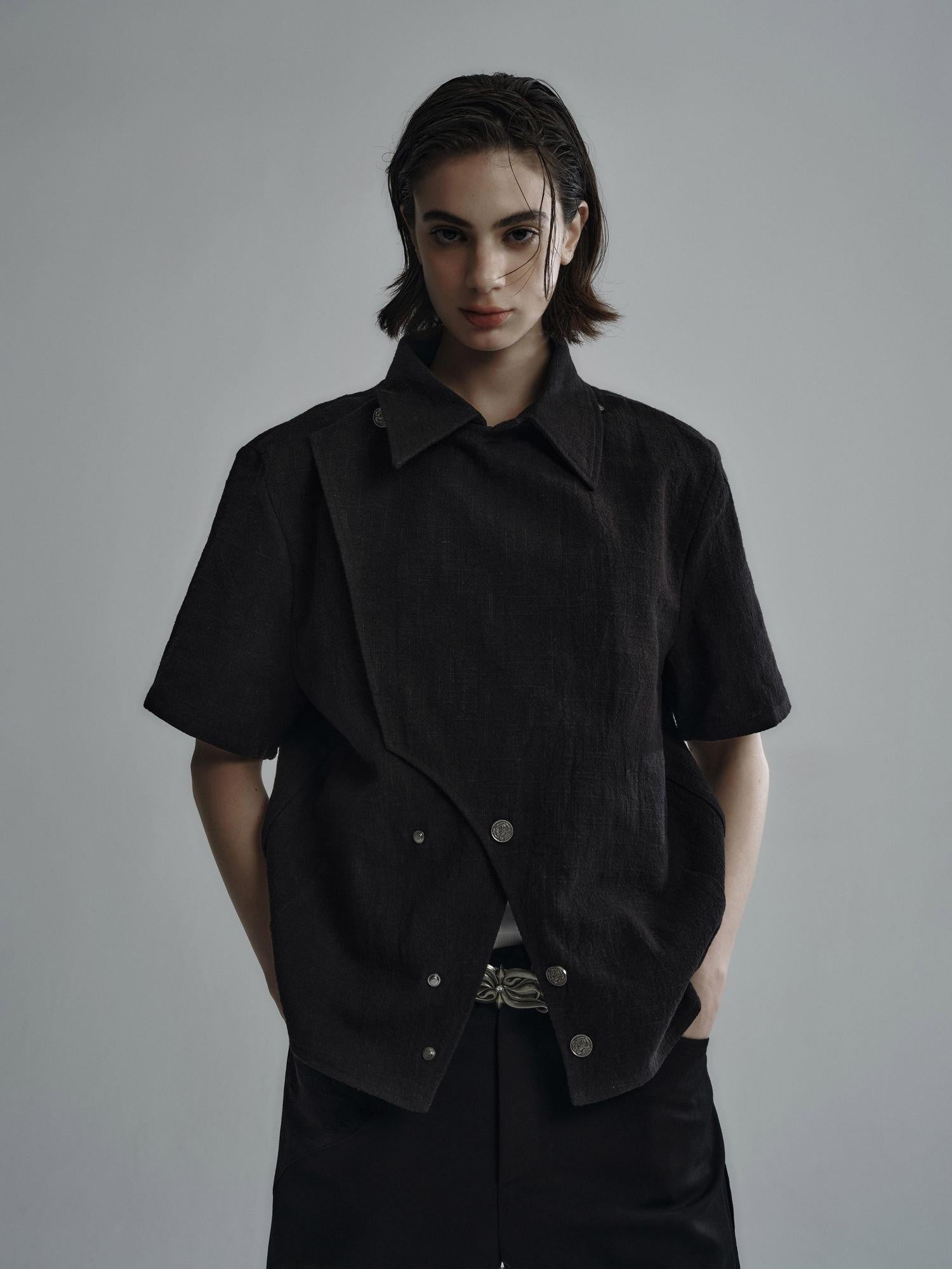 Hypeyourself Breathable Linen Cotton Blend Loose Fit Short Sleeve Open Front Unisex Shirts